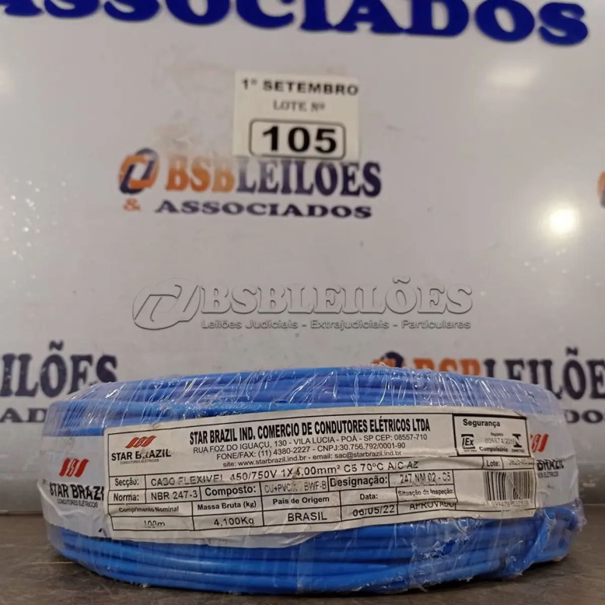 LOTE 105 - 01 ROLO DE CABO FLEXÍVEL 100M 4MM NA COR AZUL. (NO ESTADO) ATENÇÃO! FAZER A VISITAÇÃO ANTES DE ARREMATAR, NÃO SABEMOS SE FUNCIONA. LEILÃO NÃO TEM GARANTIA E NEM DEVOLUÇÃO, SUJEITO A POSSÍVEIS AVARIAS VISÍVEIS/OCULTAS E/OU AUSÊNCIA DE COMPONENTES.