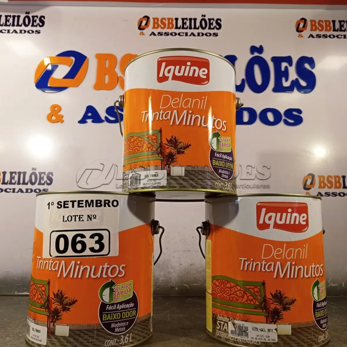 LOTE 063 - 03 GALÕES DE ESMALTE SINTÉTICO IQUINE 3,6L SENDO 02 NA COR AZUL FRANÇA E 01 NA COR AZUL DEL REY. (NO ESTADO) ATENÇÃO! FAZER A VISITAÇÃO ANTES DE ARREMATAR, NÃO SABEMOS SE FUNCIONA. LEILÃO NÃO TEM GARANTIA E NEM DEVOLUÇÃO, SUJEITO A POSSÍVEIS AVARIAS VISÍVEIS/OCULTAS E/OU AUSÊNCIA DE COMPONENTES.