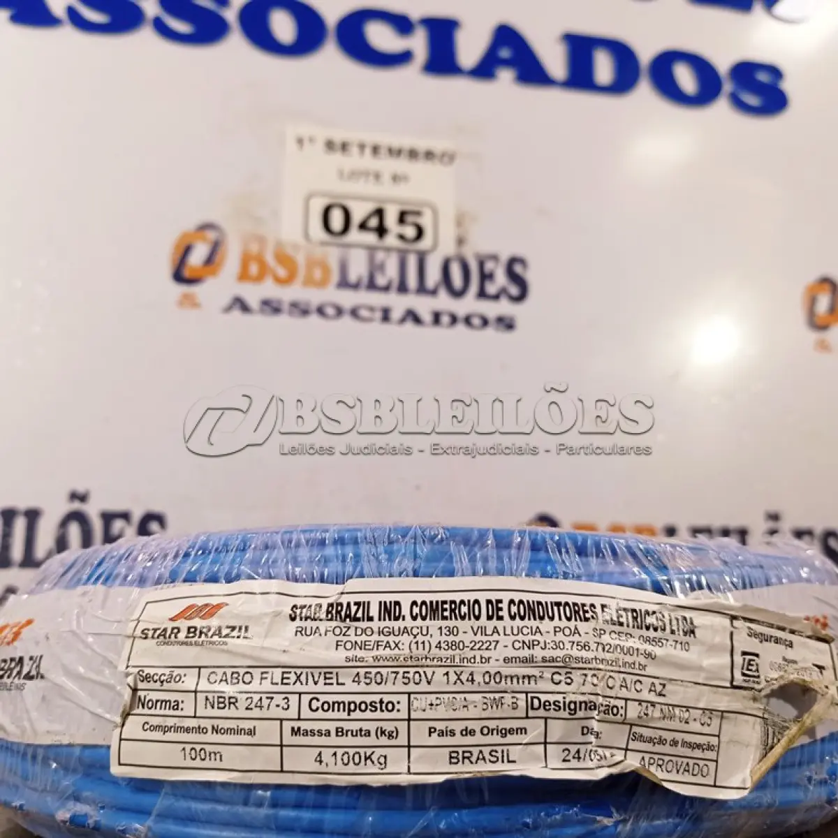 LOTE 045 - 01 ROLO DE CABO FLEXÍVEL 100M 4MM NA COR AZUL. (NO ESTADO) ATENÇÃO! FAZER A VISITAÇÃO ANTES DE ARREMATAR, NÃO SABEMOS SE FUNCIONA. LEILÃO NÃO TEM GARANTIA E NEM DEVOLUÇÃO, SUJEITO A POSSÍVEIS AVARIAS VISÍVEIS/OCULTAS E/OU AUSÊNCIA DE COMPONENTES.
