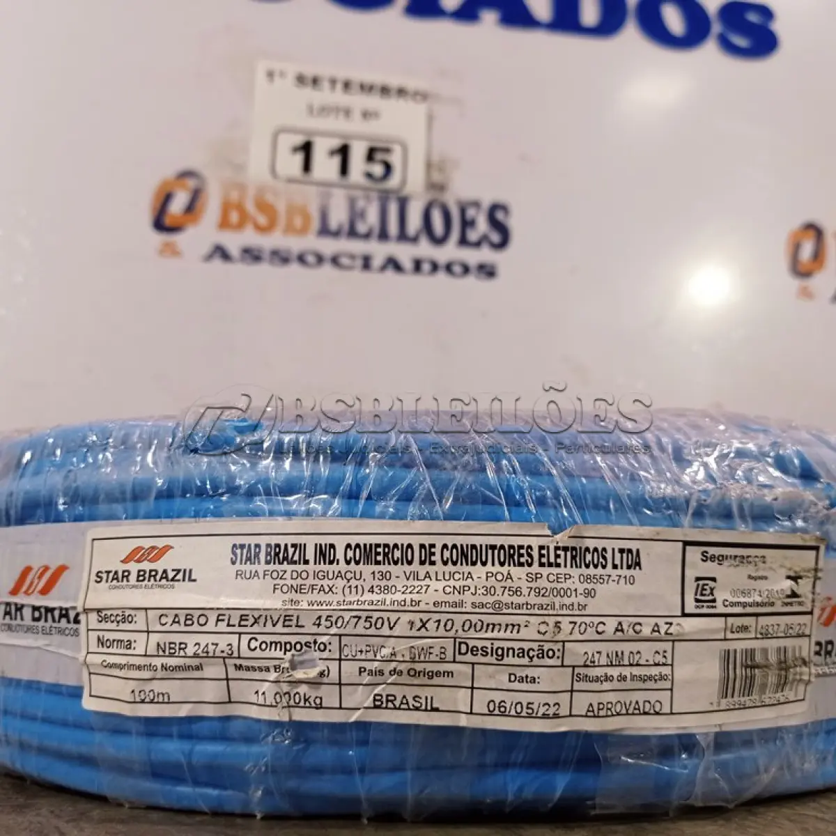 LOTE 115 - 01 ROLO DE CABO FLEXÍVEL 100M 10MM NA COR AZUL. (NO ESTADO) ATENÇÃO! FAZER A VISITAÇÃO ANTES DE ARREMATAR, NÃO SABEMOS SE FUNCIONA. LEILÃO NÃO TEM GARANTIA E NEM DEVOLUÇÃO, SUJEITO A POSSÍVEIS AVARIAS VISÍVEIS/OCULTAS E/OU AUSÊNCIA DE COMPONENTES.