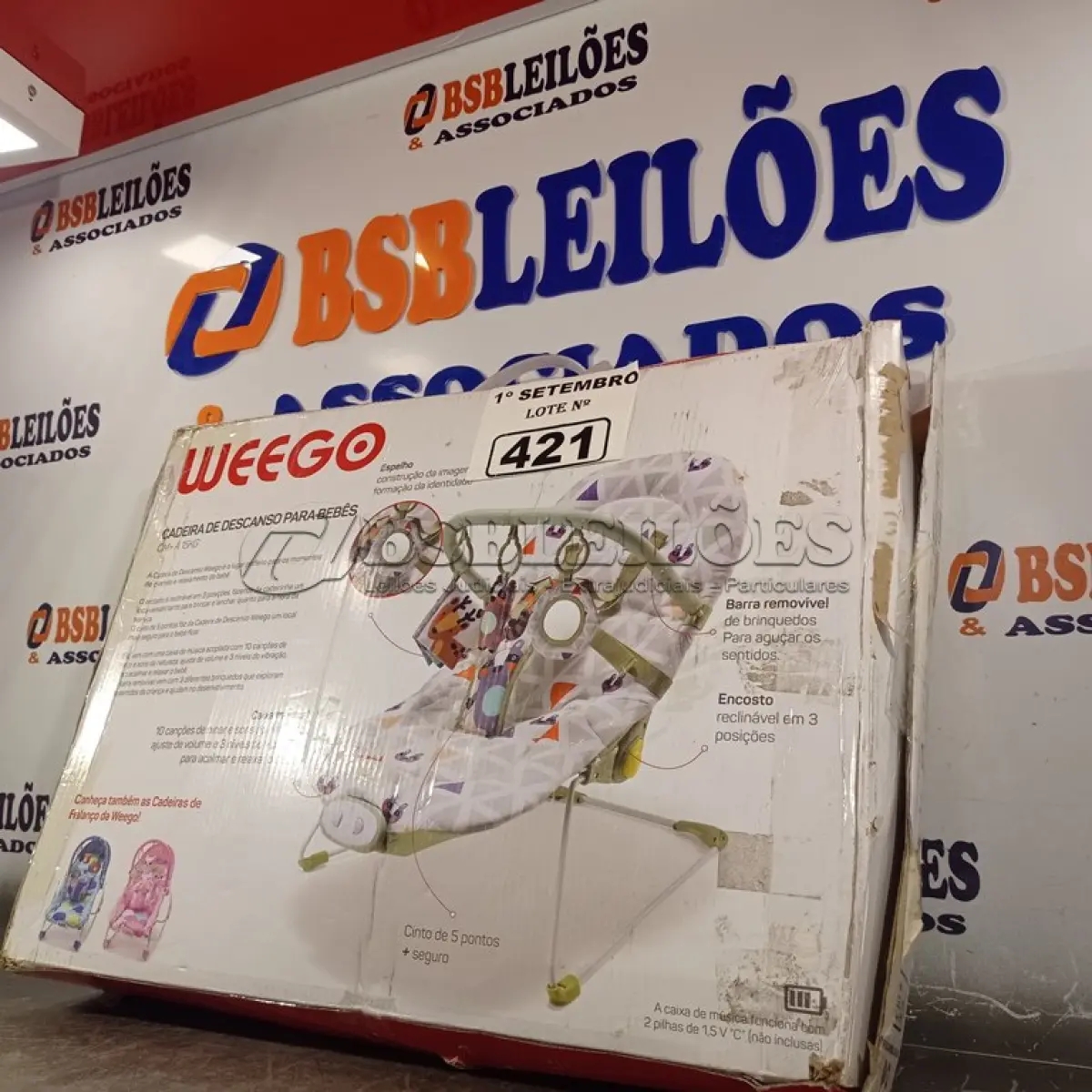 LOTE 421 - 01 CADEIRA DE DESCANSO PARA BEBES. (NO ESTADO) ATENÇÃO! FAZER A VISITAÇÃO ANTES DE ARREMATAR, NÃO SABEMOS SE FUNCIONA. LEILÃO NÃO TEM GARANTIA E NEM DEVOLUÇÃO, SUJEITO A POSSÍVEIS AVARIAS VISÍVEIS/OCULTAS E/OU AUSÊNCIA DE COMPONENTES.