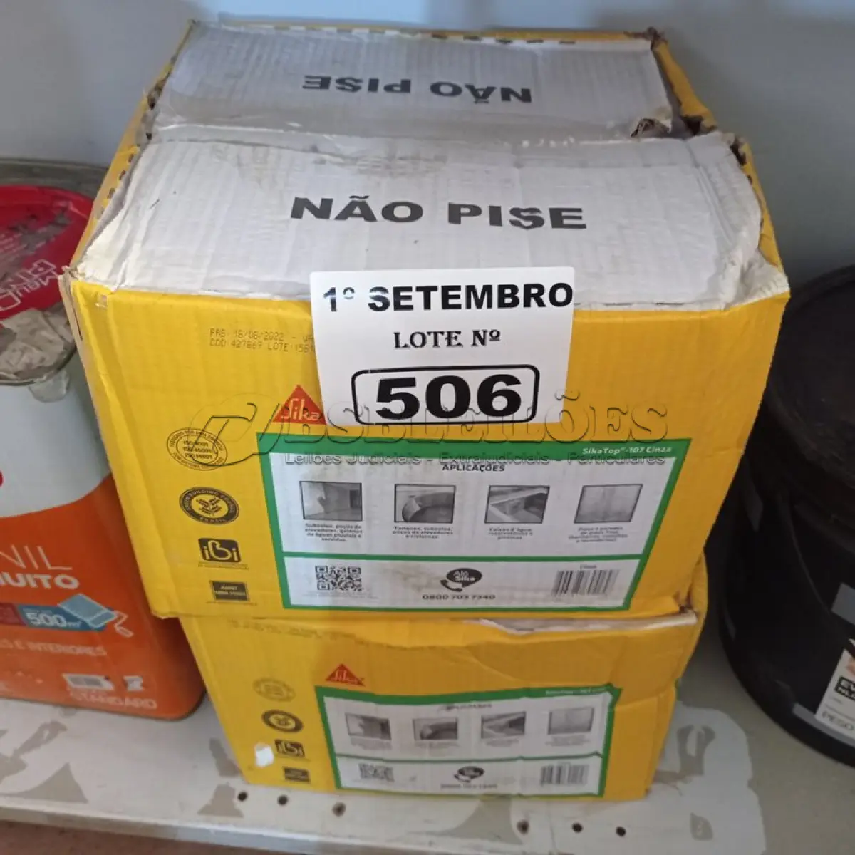 LOTE 506 - 02 CAIXAS COM SIKA TOP 107 CINZA 18KG, ARGAMASSA POLIMÉRICA IMPERMEABILIZANTE DE ALTO DESEMPENHO. (NO ESTADO) ATENÇÃO! FAZER A VISITAÇÃO ANTES DE ARREMATAR, NÃO SABEMOS SE FUNCIONA. LEILÃO NÃO TEM GARANTIA E NEM DEVOLUÇÃO, SUJEITO A POSSÍVEIS AVARIAS VISÍVEIS/OCULTAS E/OU AUSÊNCIA DE COMPONENTES.