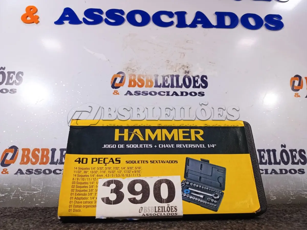 LOTE 390 - 01- JOGO DE SOQUETE 40 PEÇAS CHAVE REVERSÍVEL ¼ (NO ESTADO, NÃO SABEMOS SE FUNCIONA. LEILÃO NÃO TEM GARANTIA E NEM DEVOLUÇÃO, SUJEITO A POSSÍVEIS AVARIAS VISÍVEIS/OCULTAS E/OU AUSÊNCIA DE COMPONENTES)