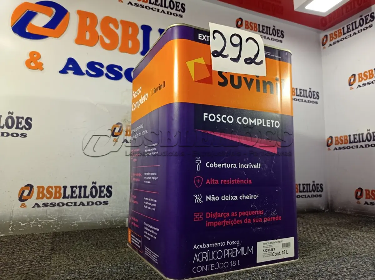 LOTE 292 - 01 LATA DE TINTA SUVINIL FOSCO SEM CHEIRO COMPLETO EXTERIOR/INTERIOR  18 LITROS NA COR FOSCO BRANCO NEVE (NO ESTADO, NÃO SABEMOS SE FUNCIONA. LEILÃO NÃO TEM GARANTIA E NEM DEVOLUÇÃO, SUJEITO A POSSÍVEIS AVARIAS VISÍVEIS/OCULTAS E/OU AUSÊNCIA DE COMPONENTES)