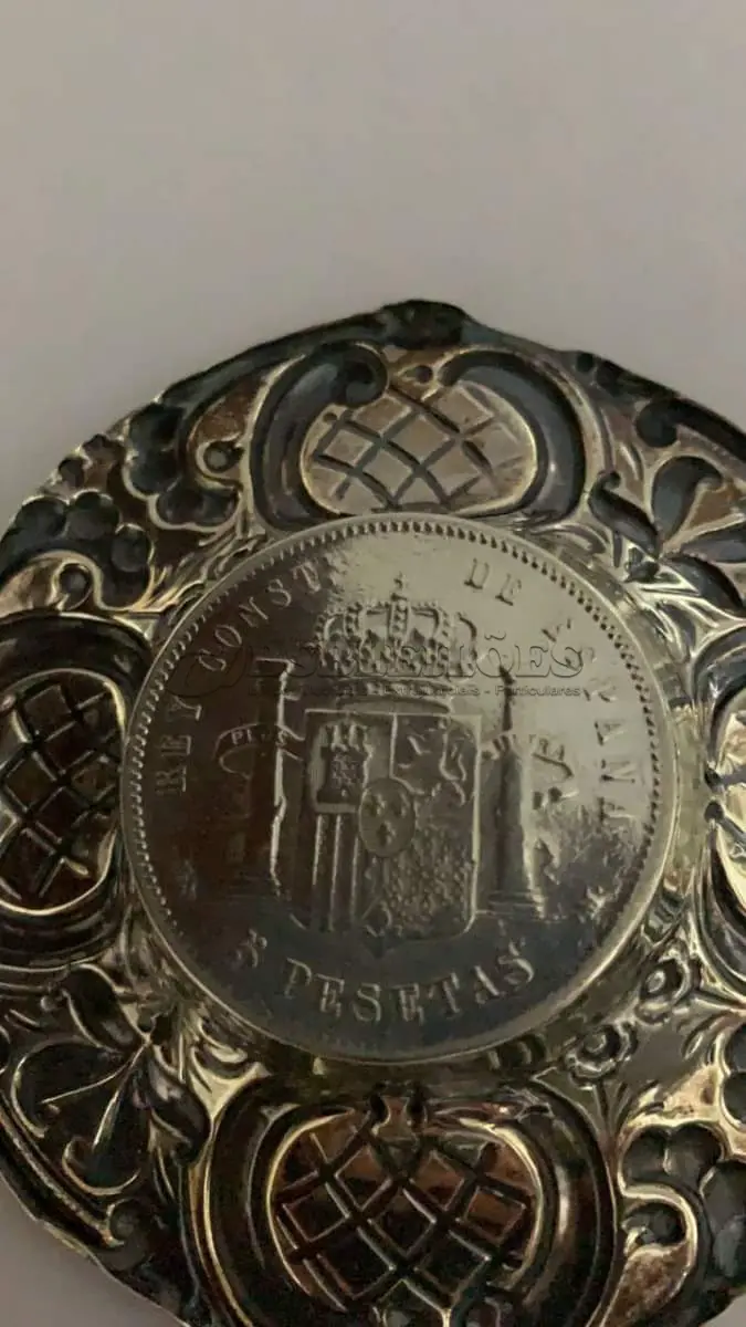 LOTE 304 - CINZEIRO EM PRATA, ESPANHOLA 1880, PESO: 35 GRS.(NO ESTADO)