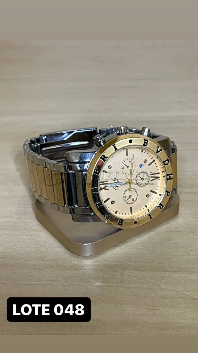 LOTE 048 - 01 RELÓGIO FULL METALLIZED BRANCO E DOURADO(NO ESTADO)