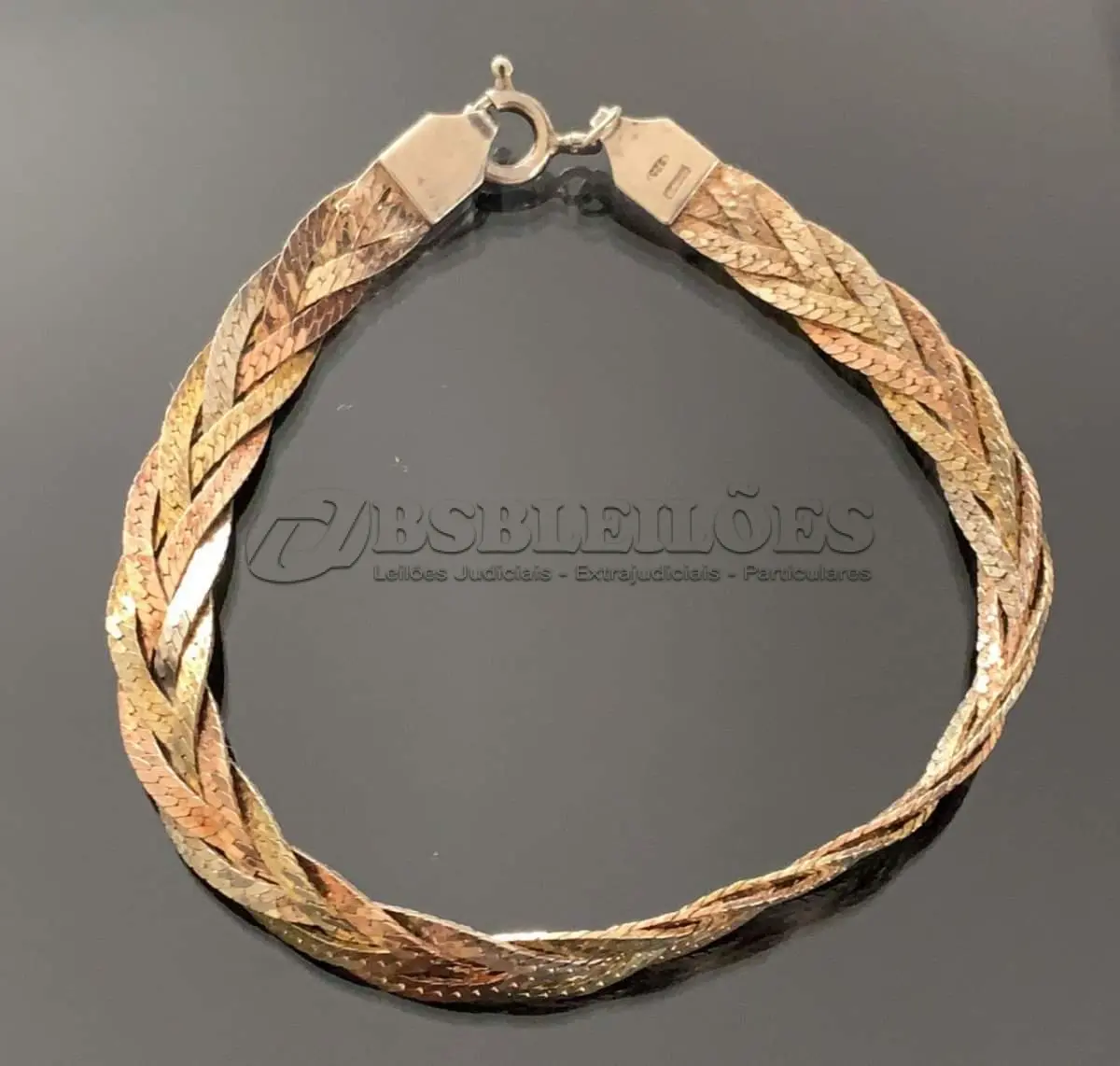 LOTE 305 - PULSEIRA PRATA 925,  COM BANHO DE OURO ROSÉ E AMARELO, MEDINDO 19 CM, (NO ESTADO)