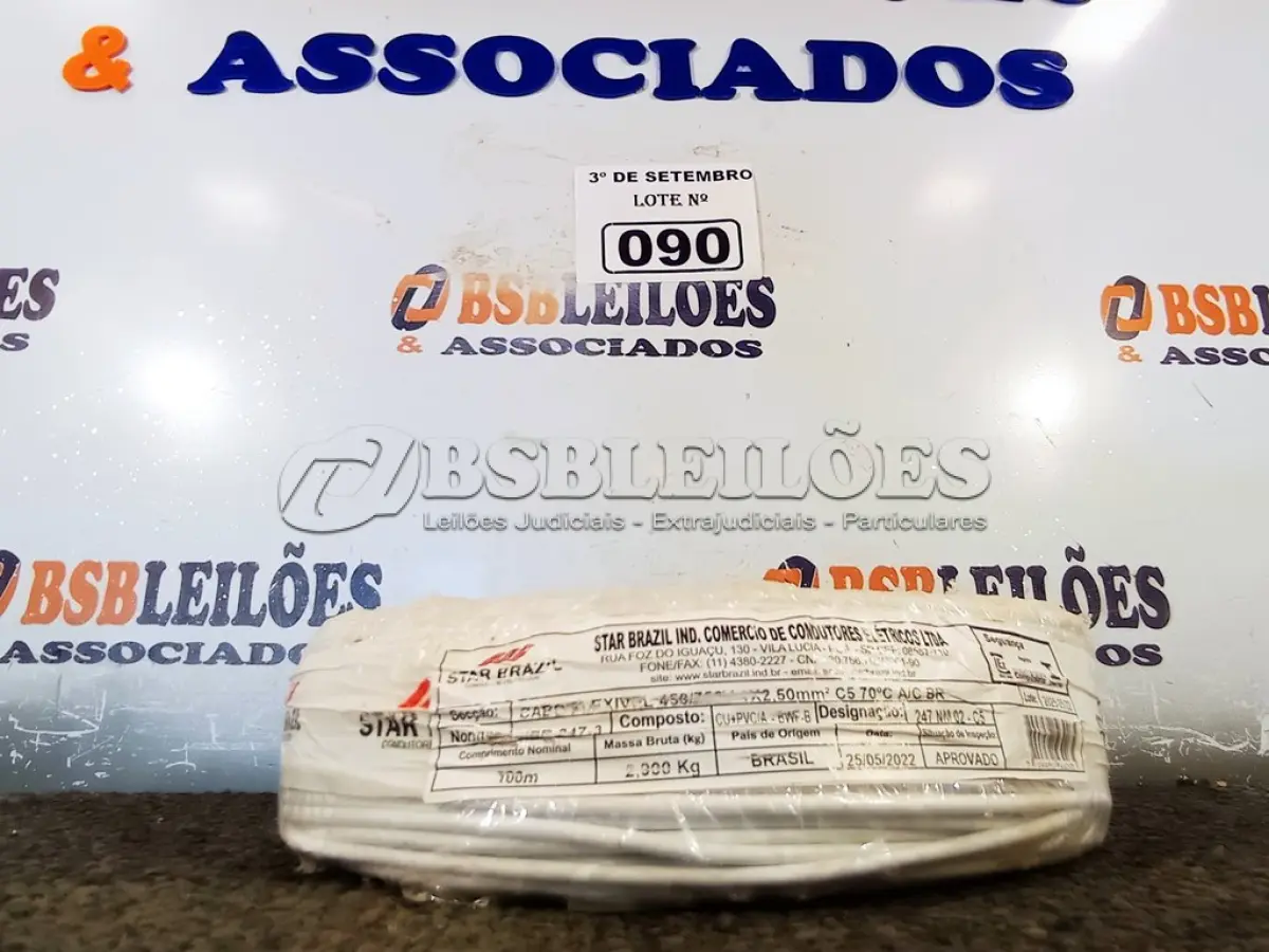 LOTE 090 - 01 ROLO DE CABO FLEXÍVEL 100M, 2,5MM NA COR BRANCA. (NO ESTADO) ATENÇÃO! FAZER A VISITAÇÃO ANTES DE ARREMATAR, NÃO SABEMOS SE FUNCIONA. LEILÃO NÃO TEM GARANTIA E NEM DEVOLUÇÃO, SUJEITO A POSSÍVEIS AVARIAS VISÍVEIS/OCULTAS E/OU AUSÊNCIA DE COMPONENTES.
