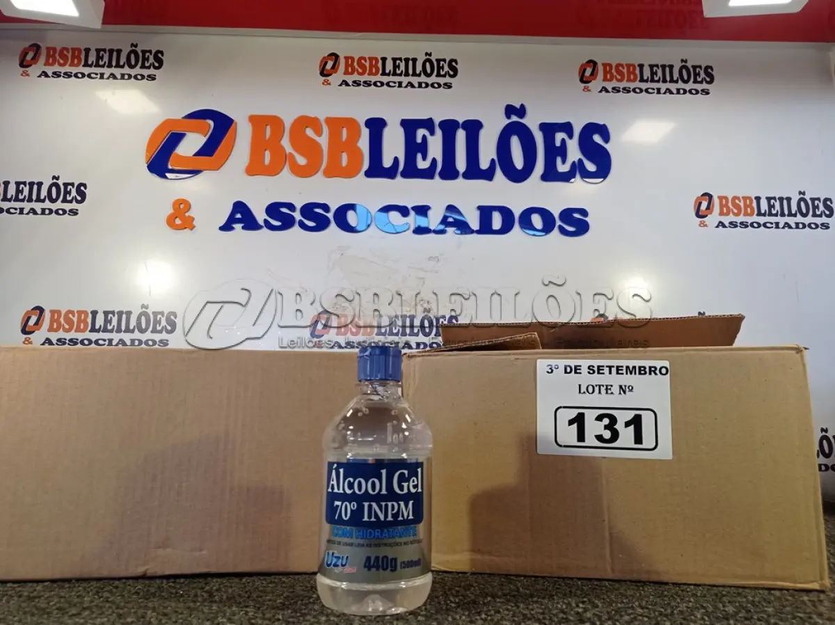 LOTE 131 - 02 CAIXAS COM FRASCOS DE ÁLCOOL EM GEL 70% COM 12 UNIDADES CADA. (NO ESTADO) ATENÇÃO! FAZER A VISITAÇÃO ANTES DE ARREMATAR, NÃO SABEMOS SE FUNCIONA. LEILÃO NÃO TEM GARANTIA E NEM DEVOLUÇÃO, SUJEITO A POSSÍVEIS AVARIAS VISÍVEIS/OCULTAS E/OU AUSÊNCIA DE COMPONENTES.