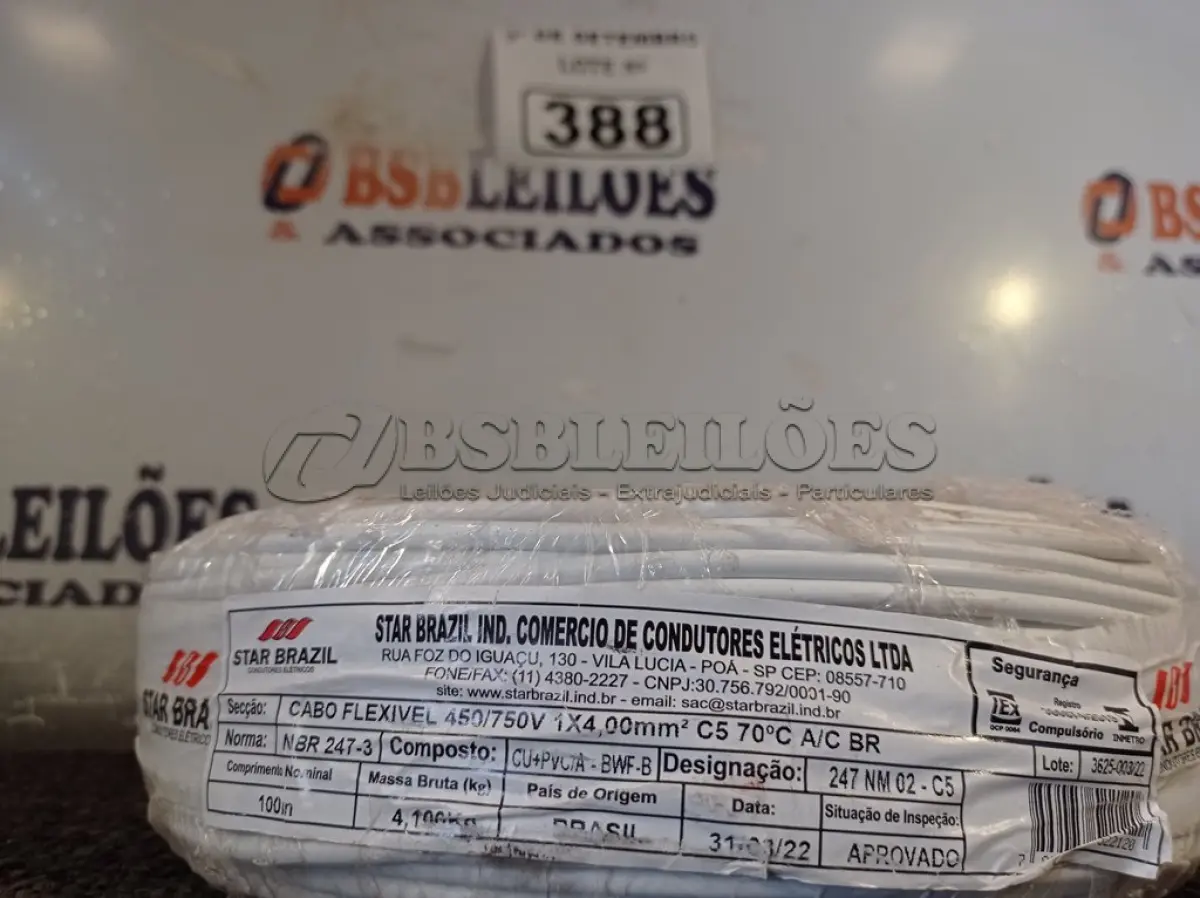 LOTE 388 - 01 ROLO DE CABO FLEXÍVEL 100M 4MM NA COR BRANCA. (NO ESTADO) ATENÇÃO! FAZER A VISITAÇÃO ANTES DE ARREMATAR, NÃO SABEMOS SE FUNCIONA. LEILÃO NÃO TEM GARANTIA E NEM DEVOLUÇÃO, SUJEITO A POSSÍVEIS AVARIAS VISÍVEIS/OCULTAS E/OU AUSÊNCIA DE COMPONENTES.
