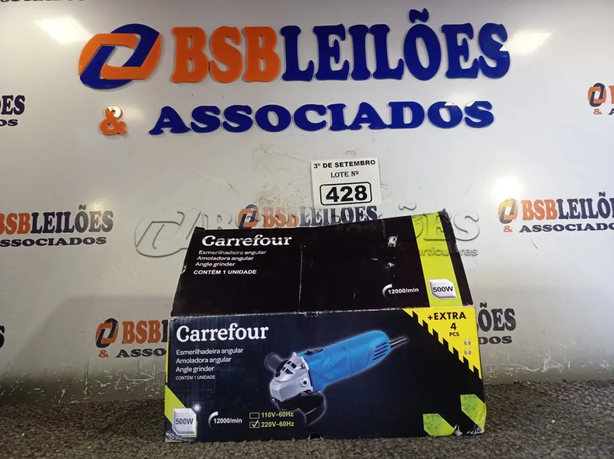 LOTE 428 - 01 ESMERILHADEIRA ANGULAR 500W 220V. (NO ESTADO) ATENÇÃO! FAZER A VISITAÇÃO ANTES DE ARREMATAR, NÃO SABEMOS SE FUNCIONA. LEILÃO NÃO TEM GARANTIA E NEM DEVOLUÇÃO, SUJEITO A POSSÍVEIS AVARIAS VISÍVEIS/OCULTAS E/OU AUSÊNCIA DE COMPONENTES.