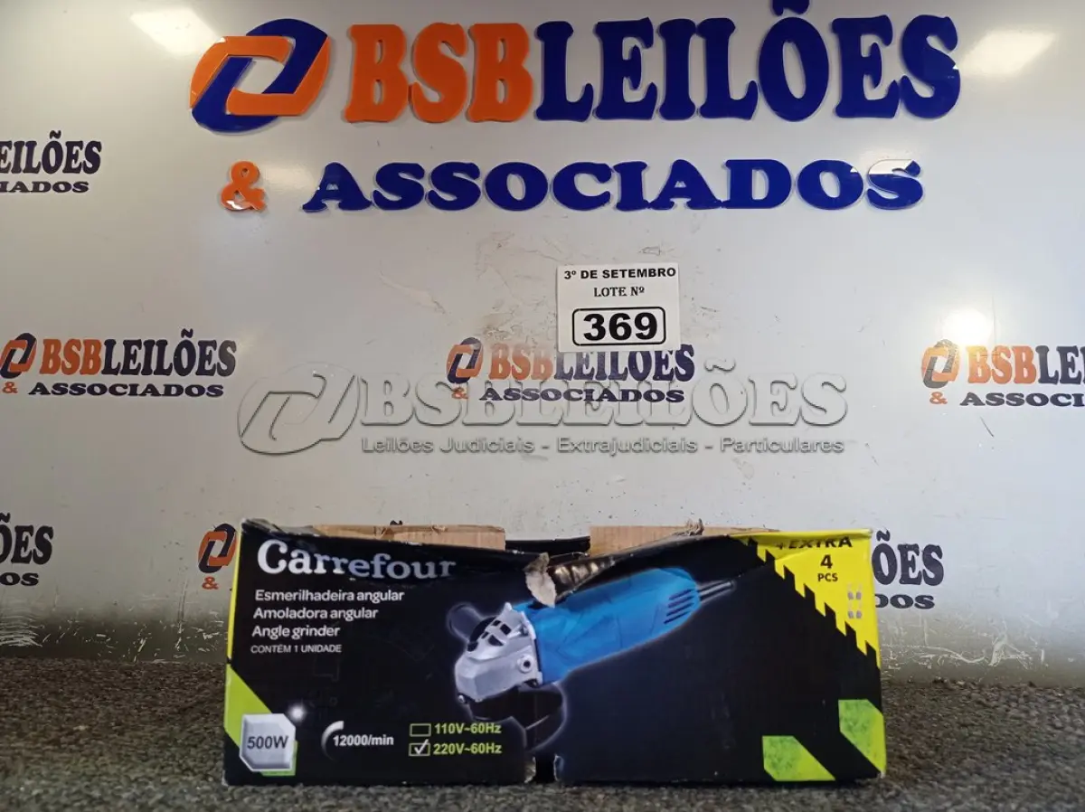 LOTE 369 - 01 ESMERILHADEIRA ANGULAR 500W 220V. (NO ESTADO) ATENÇÃO! FAZER A VISITAÇÃO ANTES DE ARREMATAR, NÃO SABEMOS SE FUNCIONA. LEILÃO NÃO TEM GARANTIA E NEM DEVOLUÇÃO, SUJEITO A POSSÍVEIS AVARIAS VISÍVEIS/OCULTAS E/OU AUSÊNCIA DE COMPONENTES.