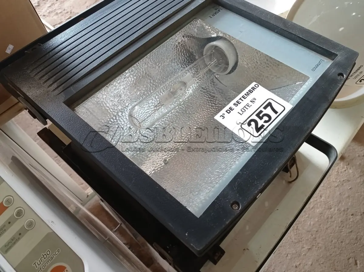 LOTE 257 - 02 LUMINÁRIAS DE PÁTIO. (NO ESTADO) ATENÇÃO! FAZER A VISITAÇÃO ANTES DE ARREMATAR, NÃO SABEMOS SE FUNCIONA. LEILÃO NÃO TEM GARANTIA E NEM DEVOLUÇÃO, SUJEITO A POSSÍVEIS AVARIAS VISÍVEIS/OCULTAS E/OU AUSÊNCIA DE COMPONENTES.
