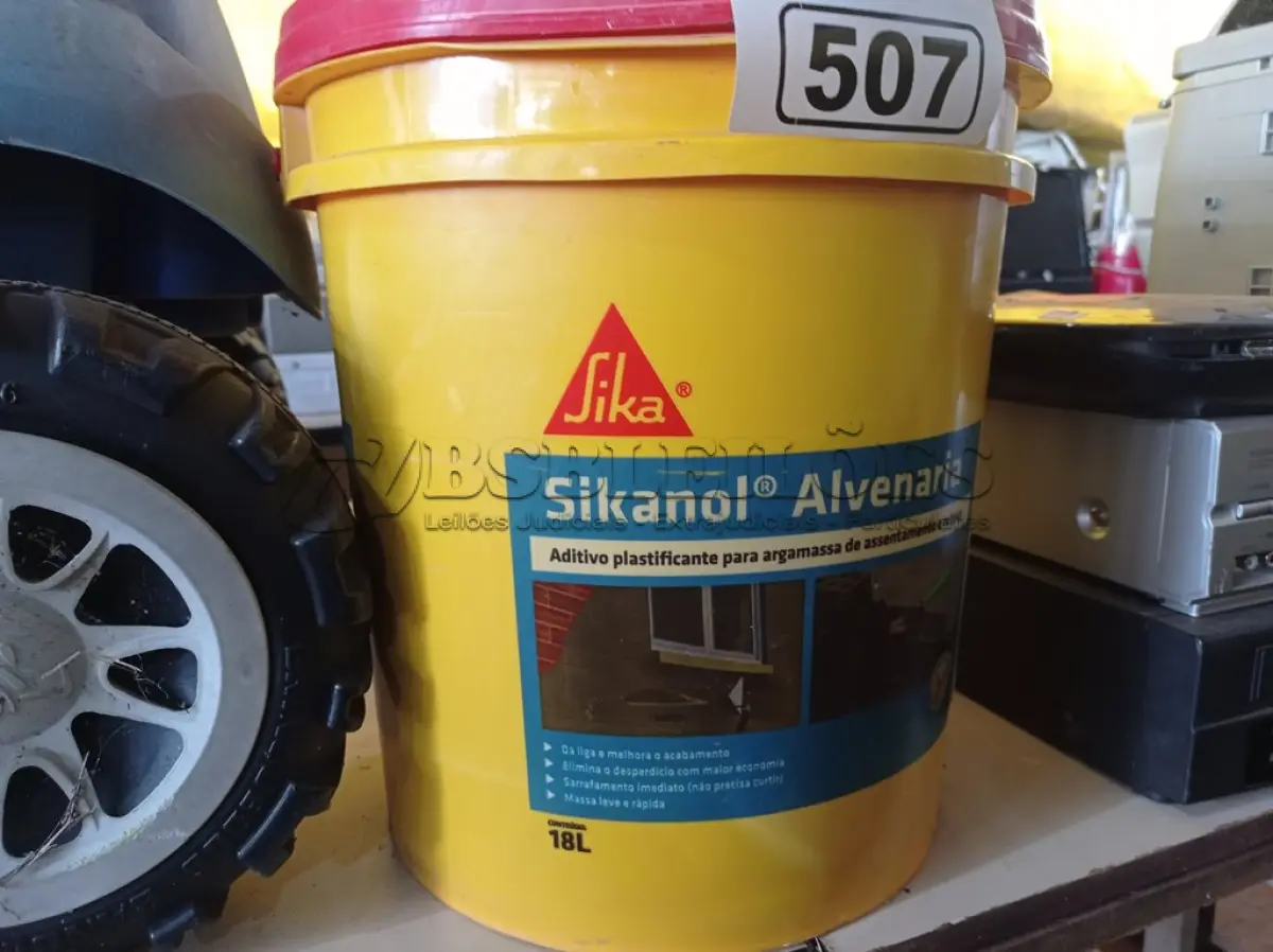 LOTE 507 - 01 BALDE DE SIKANOL ALVENARIA, ADITIVO PLASTIFICANTE PARA ARGAMASSA DE ASSENTAMENTO E REBOCO 18L. (NO ESTADO) ATENÇÃO! FAZER A VISITAÇÃO ANTES DE ARREMATAR, NÃO SABEMOS SE FUNCIONA. LEILÃO NÃO TEM GARANTIA E NEM DEVOLUÇÃO, SUJEITO A POSSÍVEIS AVARIAS VISÍVEIS/OCULTAS E/OU AUSÊNCIA DE COMPONENTES.
