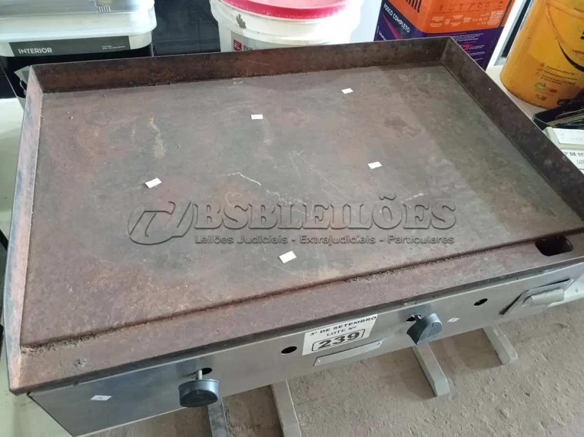 LOTE 239 - 01 CHAPA A GÁS. (NO ESTADO) ATENÇÃO! FAZER A VISITAÇÃO ANTES DE ARREMATAR, NÃO SABEMOS SE FUNCIONA. LEILÃO NÃO TEM GARANTIA E NEM DEVOLUÇÃO, SUJEITO A POSSÍVEIS AVARIAS VISÍVEIS/OCULTAS E/OU AUSÊNCIA DE COMPONENTES.