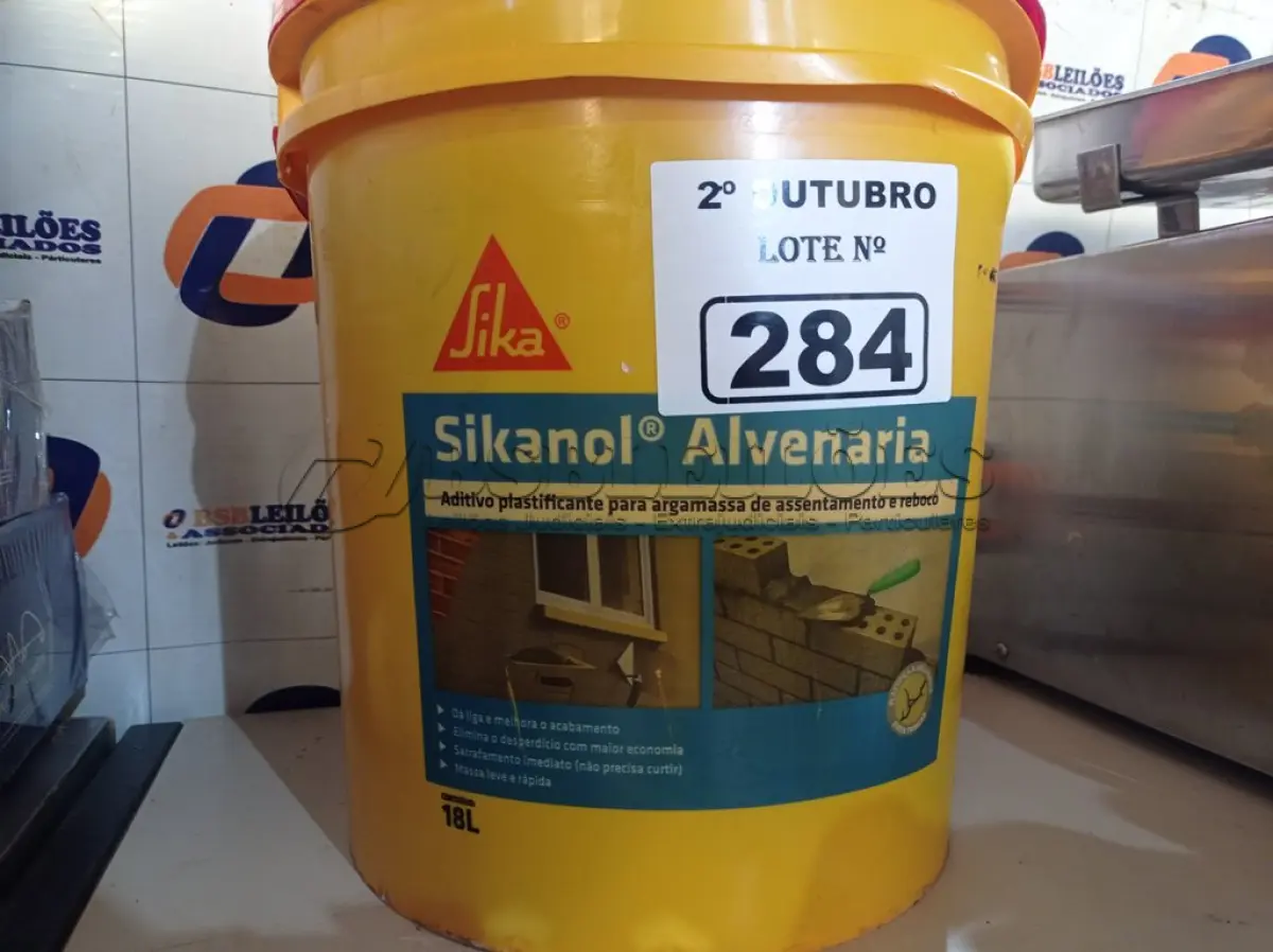 LOTE 284 - 01 BALDE DE SIKANOL ALVENARIA, ADITIVO PLASTIFICANTE PARA ARGAMASSA DE ASSENTAMENTO E REBOCO. (NO ESTADO) ATENÇÃO! FAZER A VISITAÇÃO ANTES DE ARREMATAR, NÃO SABEMOS SE FUNCIONA. LEILÃO NÃO TEM GARANTIA E NEM DEVOLUÇÃO, SUJEITO A POSSÍVEIS AVARIAS VISÍVEIS/OCULTAS E/OU AUSÊNCIA DE COMPONENTES.