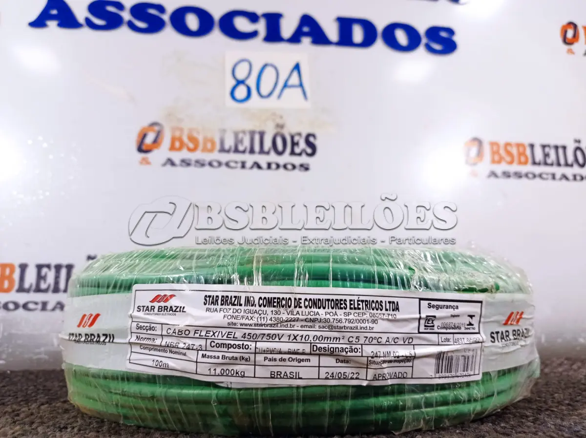 LOTE 080 - 01 ROLO DE CABO FLEXÍVEL 100M 10MM NA COR VERDE.(NO ESTADO) ATENÇÃO! FAZER A VISITAÇÃO ANTES DE ARREMATAR, NÃO SABEMOS SE FUNCIONA. LEILÃO NÃO TEM GARANTIA E NEM DEVOLUÇÃO, SUJEITO A POSSÍVEIS AVARIAS VISÍVEIS/OCULTAS E/OU AUSÊNCIA DE COMPONENTES.