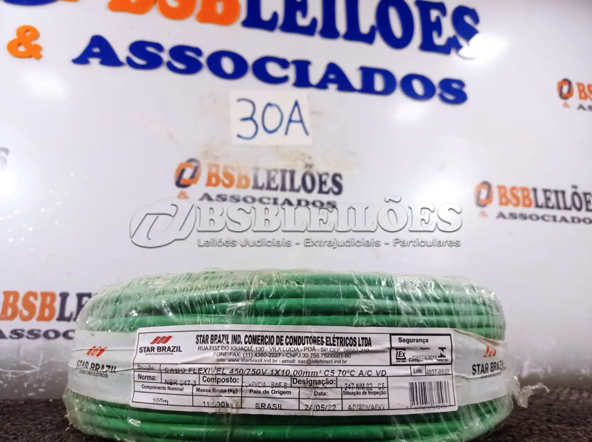 LOTE 030 - 01 ROLO DE CABO FLEXÍVEL 100M 10MM NA COR VERDE.(NO ESTADO) ATENÇÃO! FAZER A VISITAÇÃO ANTES DE ARREMATAR, NÃO SABEMOS SE FUNCIONA. LEILÃO NÃO TEM GARANTIA E NEM DEVOLUÇÃO, SUJEITO A POSSÍVEIS AVARIAS VISÍVEIS/OCULTAS E/OU AUSÊNCIA DE COMPONENTES.