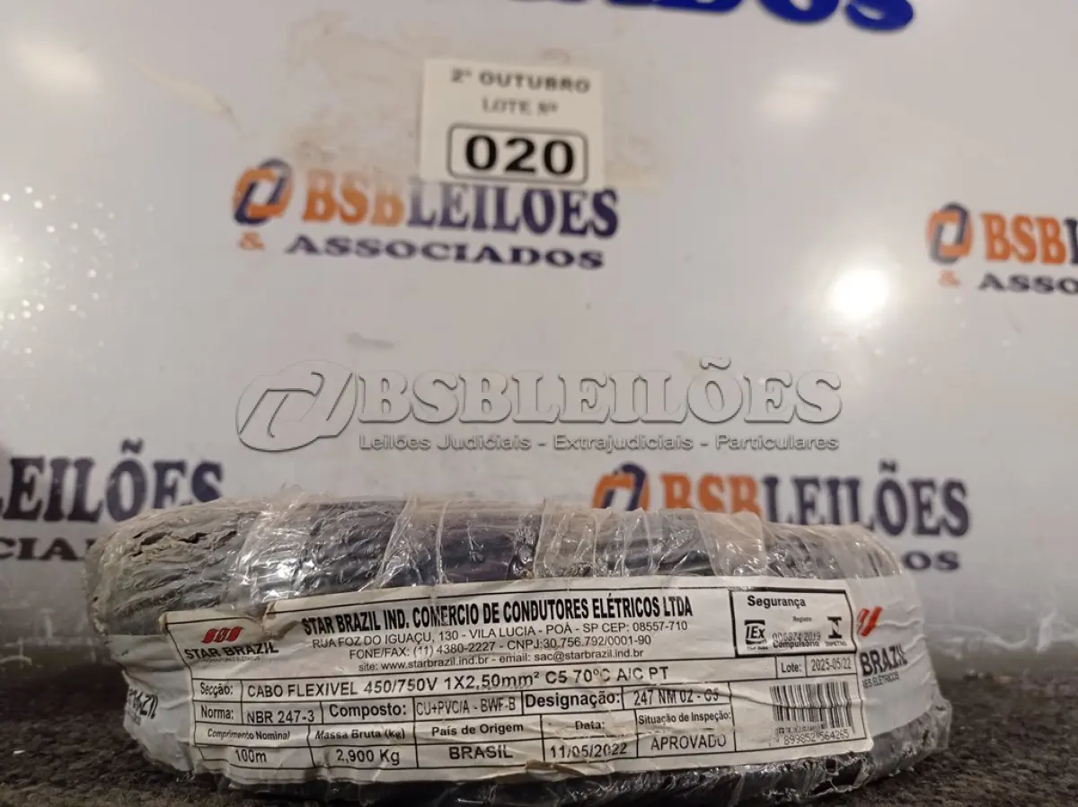 LOTE 020 - 01 ROLO DE CABO FLEXÍVEL 100M 2,5MM NA COR PRETA. (NO ESTADO) ATENÇÃO! FAZER A VISITAÇÃO ANTES DE ARREMATAR, NÃO SABEMOS SE FUNCIONA. LEILÃO NÃO TEM GARANTIA E NEM DEVOLUÇÃO, SUJEITO A POSSÍVEIS AVARIAS VISÍVEIS/OCULTAS E/OU AUSÊNCIA DE COMPONENTES.