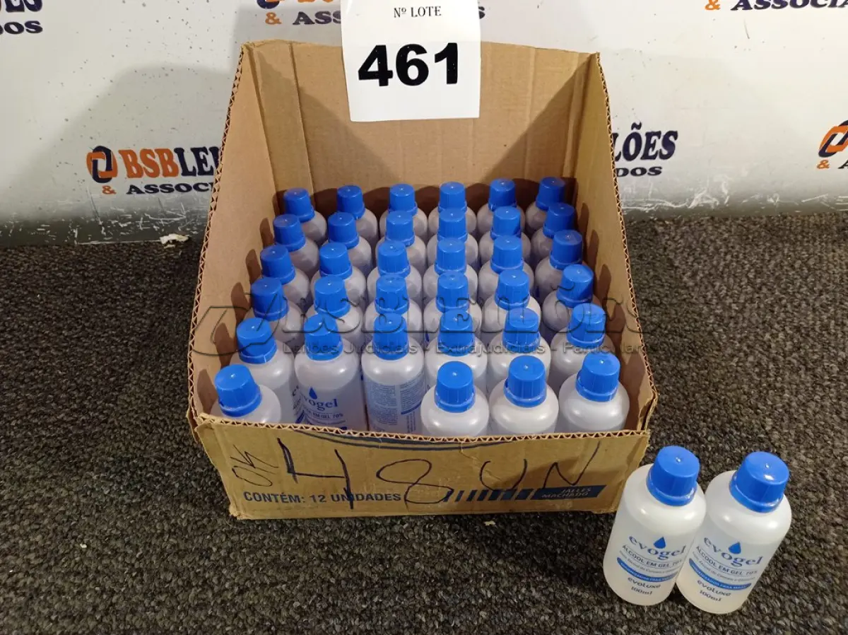 LOTE 461 - 36 BISNAGAS DE ÁLCOOL EM GEL 70% 100ML. (NO ESTADO) ATENÇÃO! FAZER A VISITAÇÃO ANTES DE ARREMATAR, NÃO SABEMOS SE FUNCIONA. LEILÃO NÃO TEM GARANTIA E NEM DEVOLUÇÃO, SUJEITO A POSSÍVEIS AVARIAS VISÍVEIS/OCULTAS E/OU AUSÊNCIA DE COMPONENTES.