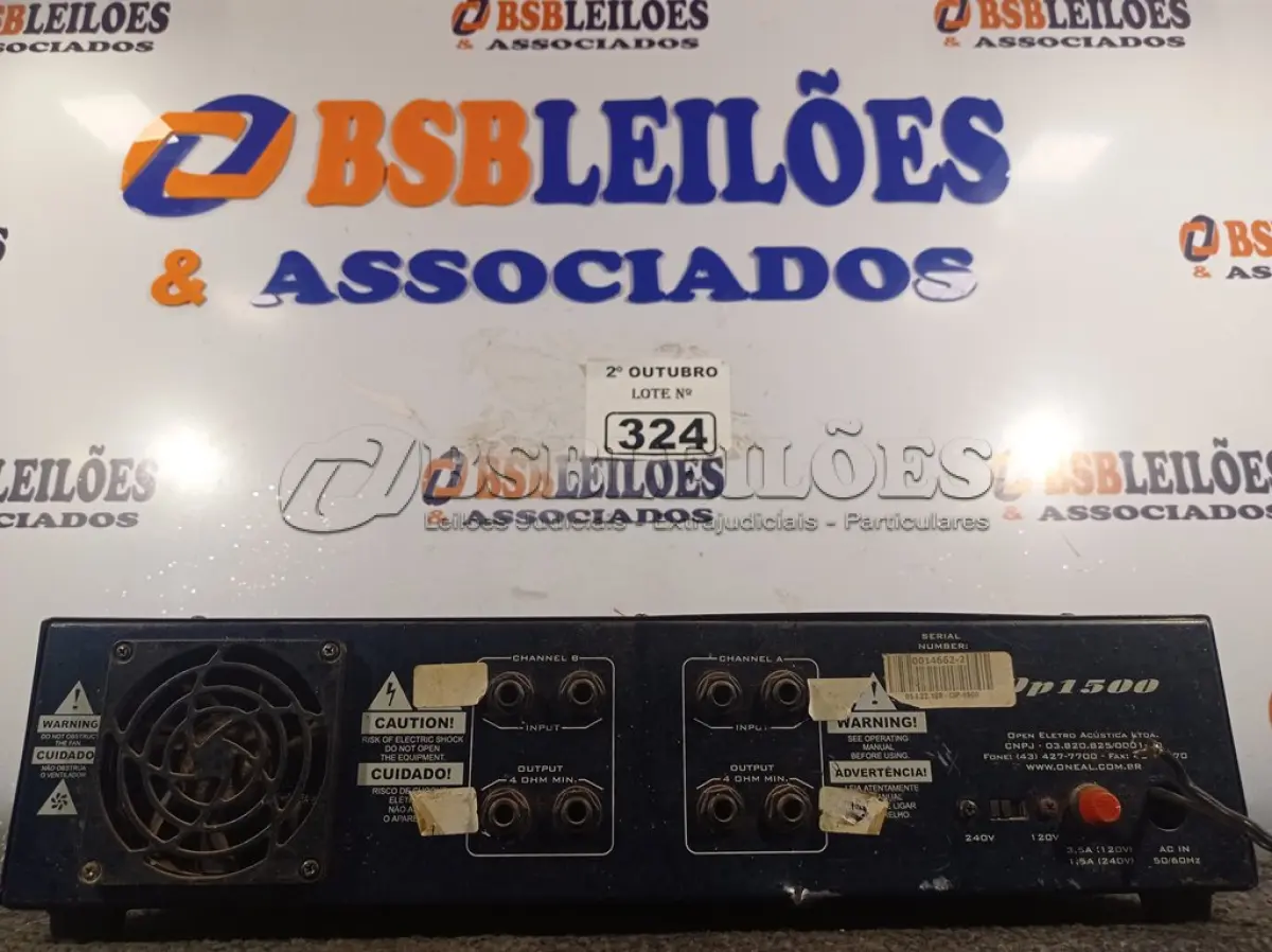 LOTE 324 - 01 POTÊNCIA ONEAL. (NO ESTADO) ATENÇÃO! FAZER A VISITAÇÃO ANTES DE ARREMATAR, NÃO SABEMOS SE FUNCIONA. LEILÃO NÃO TEM GARANTIA E NEM DEVOLUÇÃO, SUJEITO A POSSÍVEIS AVARIAS VISÍVEIS/OCULTAS E/OU AUSÊNCIA DE COMPONENTES.