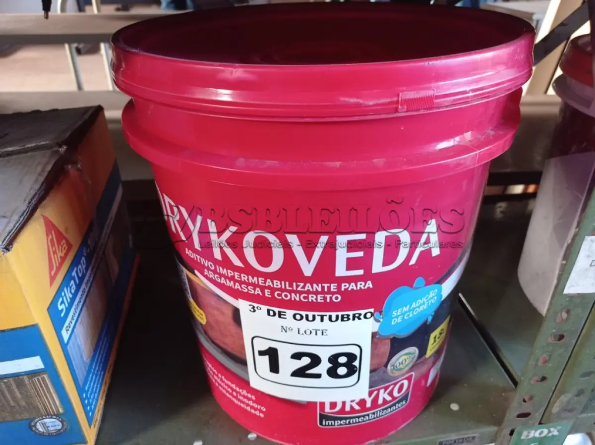 LOTE 128 - 01 BALDE DE DRYKOVEDA, ADITIVO IMPERMEABILIZANTE PARA CONCRETO E ARGAMASSA 18L. (NO ESTADO) ATENÇÃO! FAZER A VISITAÇÃO ANTES DE ARREMATAR, NÃO SABEMOS SE FUNCIONA. LEILÃO NÃO TEM GARANTIA E NEM DEVOLUÇÃO, SUJEITO A POSSÍVEIS AVARIAS VISÍVEIS/OCULTAS E/OU AUSÊNCIA DE COMPONENTES.