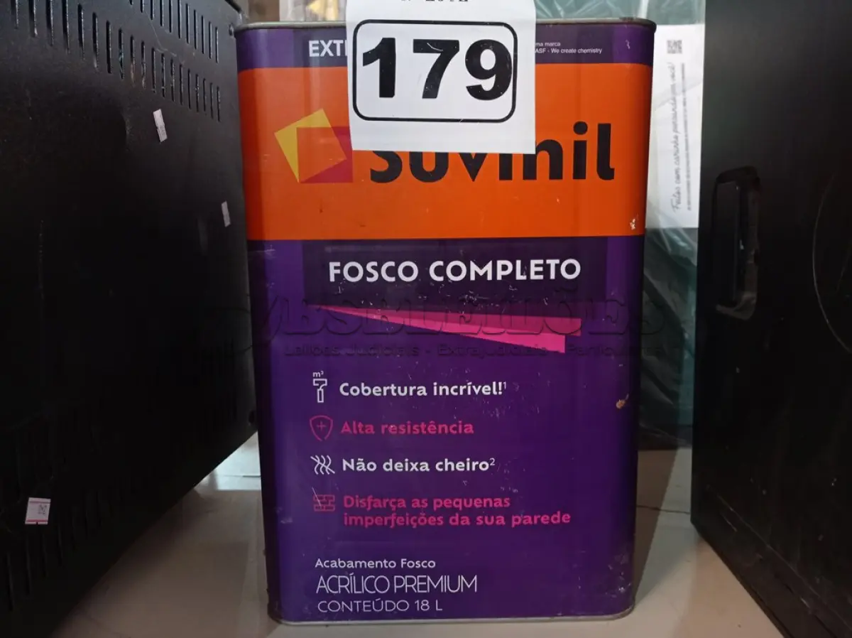 LOTE 179 - 01 LATA DE TINTA SUVINIL INTERIORES/EXTERIORES 18L NA COR FOSCO BRANCO NEVE. (NO ESTADO) ATENÇÃO! FAZER A VISITAÇÃO ANTES DE ARREMATAR, NÃO SABEMOS SE FUNCIONA. LEILÃO NÃO TEM GARANTIA E NEM DEVOLUÇÃO, SUJEITO A POSSÍVEIS AVARIAS VISÍVEIS/OCULTAS E/OU AUSÊNCIA DE COMPONENTES.