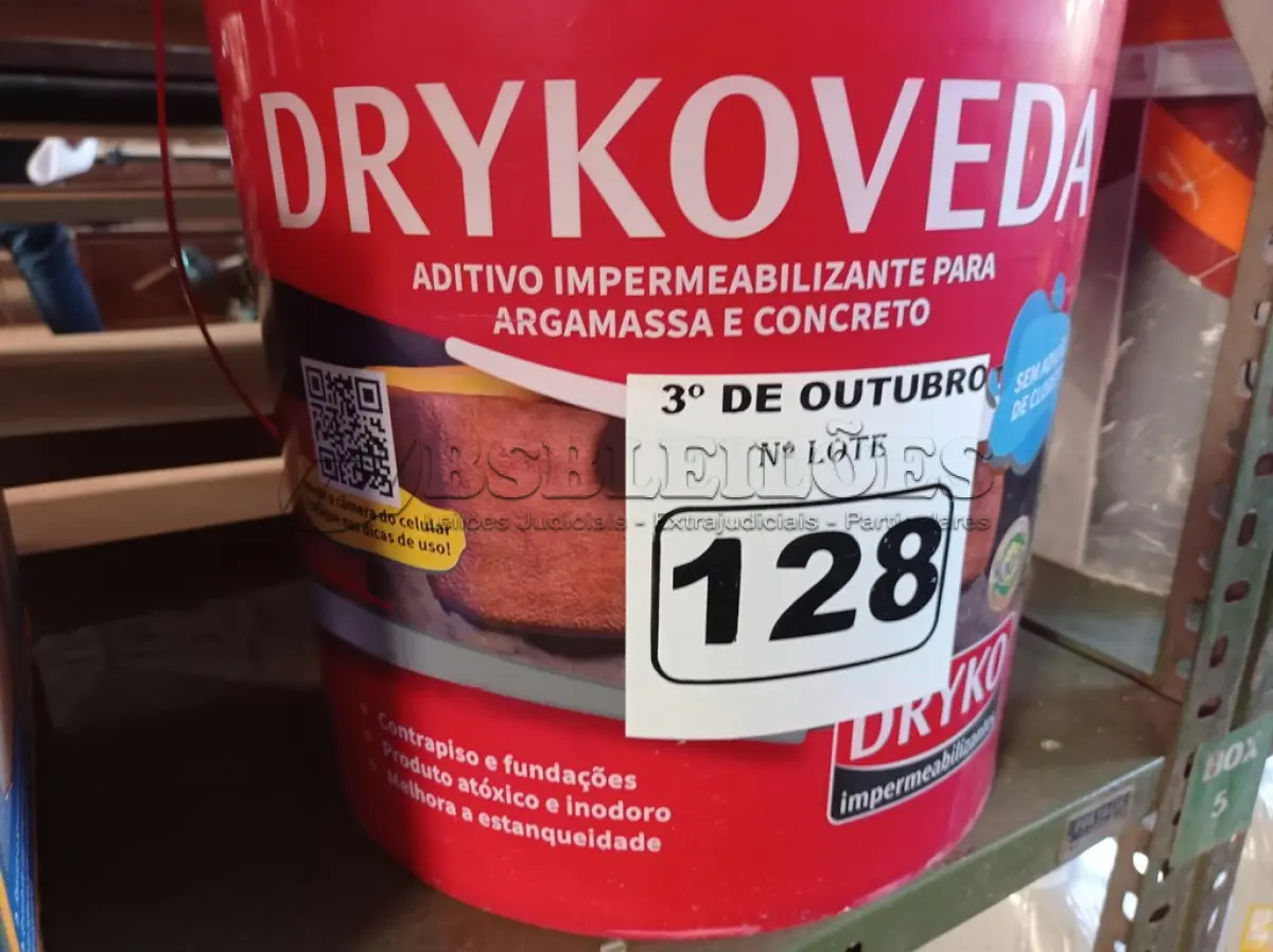 LOTE 128 - 01 BALDE DE DRYKOVEDA, ADITIVO IMPERMEABILIZANTE PARA CONCRETO E ARGAMASSA 18L. (NO ESTADO) ATENÇÃO! FAZER A VISITAÇÃO ANTES DE ARREMATAR, NÃO SABEMOS SE FUNCIONA. LEILÃO NÃO TEM GARANTIA E NEM DEVOLUÇÃO, SUJEITO A POSSÍVEIS AVARIAS VISÍVEIS/OCULTAS E/OU AUSÊNCIA DE COMPONENTES.