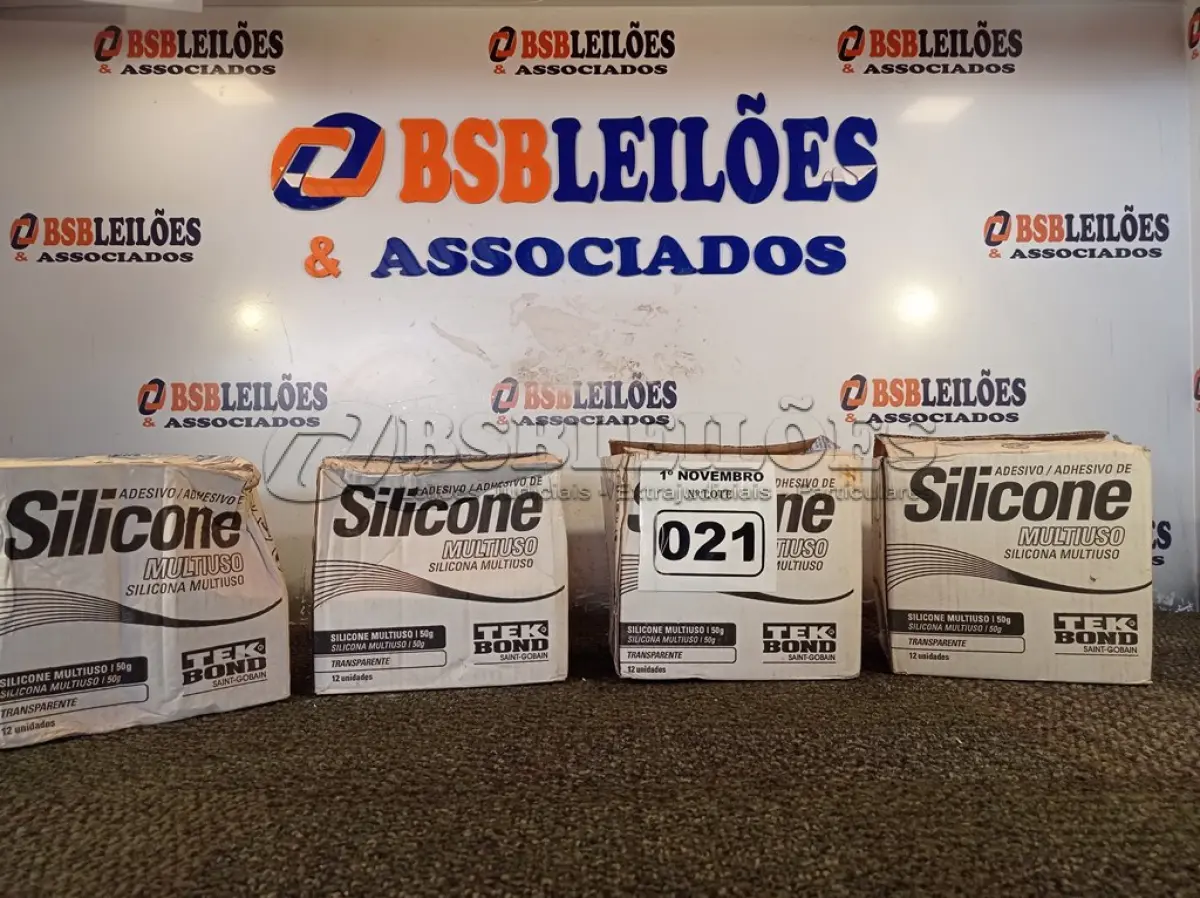 LOTE 021 - 04 CAIXAS COM BISNAGAS DE SILICONE MULTIUSO. (NO ESTADO) ATENÇÃO! FAZER A VISITAÇÃO ANTES DE ARREMATAR, NÃO SABEMOS SE FUNCIONA. LEILÃO NÃO TEM GARANTIA E NEM DEVOLUÇÃO, SUJEITO A POSSÍVEIS AVARIAS VISÍVEIS/OCULTAS E/OU AUSÊNCIA DE COMPONENTES.