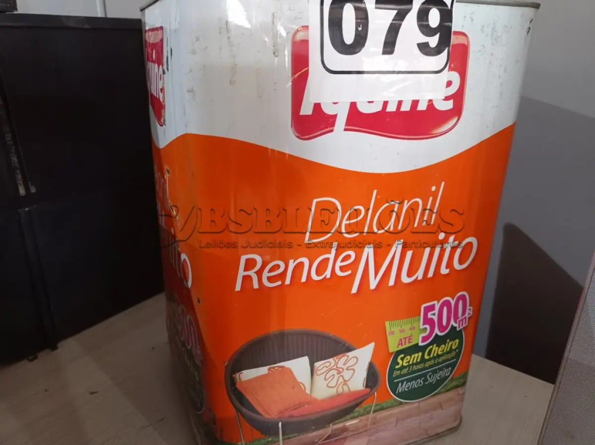 LOTE 079 - 01 LATA DE TINTA IQUINE INTERIORES/EXTERIORES DELANIL RENDE MUITO FOSCO BASE “M”. (NO ESTADO) ATENÇÃO! FAZER A VISITAÇÃO ANTES DE ARREMATAR, NÃO SABEMOS SE FUNCIONA. LEILÃO NÃO TEM GARANTIA E NEM DEVOLUÇÃO, SUJEITO A POSSÍVEIS AVARIAS VISÍVEIS/OCULTAS E/OU AUSÊNCIA DE COMPONENTES.