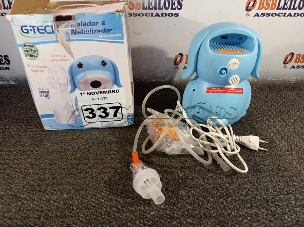 LOTE 337 - 01 INALADOR/NEBULIZADOR. (NO ESTADO) ATENÇÃO! FAZER A VISITAÇÃO ANTES DE ARREMATAR, NÃO SABEMOS SE FUNCIONA. LEILÃO NÃO TEM GARANTIA E NEM DEVOLUÇÃO, SUJEITO A POSSÍVEIS AVARIAS VISÍVEIS/OCULTAS E/OU AUSÊNCIA DE COMPONENTES.