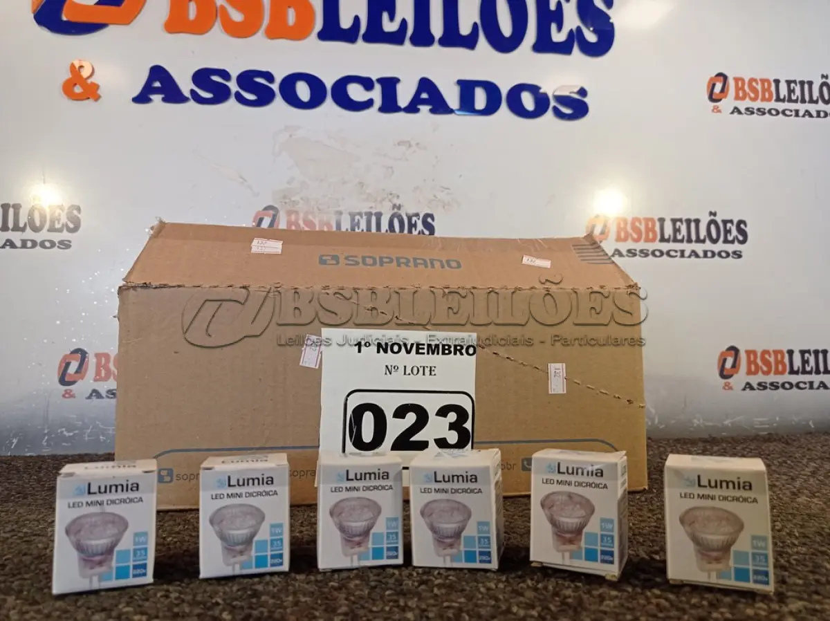 LOTE 023 - 01 LOTE COM APROXIMADAMENTE 80 LÂMPADAS DICROICA 1W 220V. (NO ESTADO) ATENÇÃO! FAZER A VISITAÇÃO ANTES DE ARREMATAR, NÃO SABEMOS SE FUNCIONA. LEILÃO NÃO TEM GARANTIA E NEM DEVOLUÇÃO, SUJEITO A POSSÍVEIS AVARIAS VISÍVEIS/OCULTAS E/OU AUSÊNCIA DE COMPONENTES.