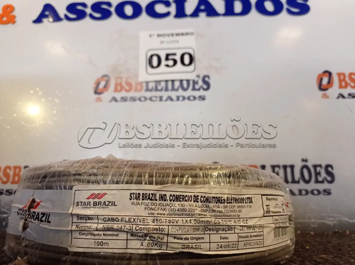 LOTE 050 - 01 ROLO DE CABO FLEXÍVEL 100M 1X4MM NA COR CINZA(NOVO). (NO ESTADO) ATENÇÃO! FAZER A VISITAÇÃO ANTES DE ARREMATAR, NÃO SABEMOS SE FUNCIONA. LEILÃO NÃO TEM GARANTIA E NEM DEVOLUÇÃO, SUJEITO A POSSÍVEIS AVARIAS VISÍVEIS/OCULTAS E/OU AUSÊNCIA DE COMPONENTES.