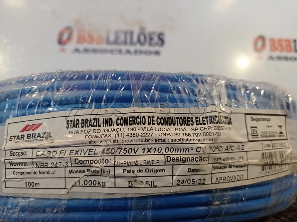 LOTE 255 - 01 ROLO DE CABO FLEXÍVEL 100M 1X10MM NA COR AZUL(NOVO). (NO ESTADO) ATENÇÃO! FAZER A VISITAÇÃO ANTES DE ARREMATAR, NÃO SABEMOS SE FUNCIONA. LEILÃO NÃO TEM GARANTIA E NEM DEVOLUÇÃO, SUJEITO A POSSÍVEIS AVARIAS VISÍVEIS/OCULTAS E/OU AUSÊNCIA DE COMPONENTES.