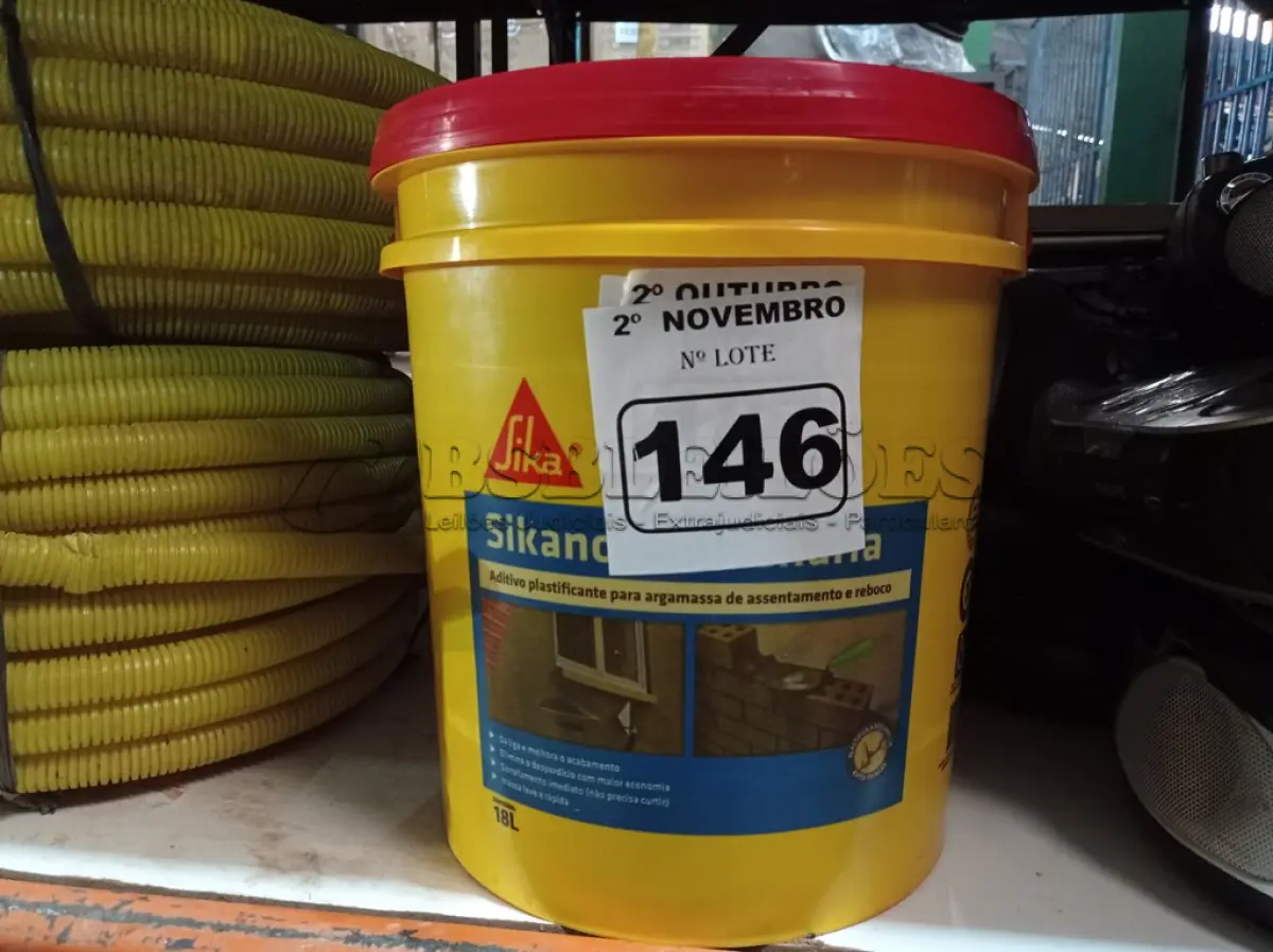 LOTE 146 - 01 BALDE DE SIKANOL ALVENARIA, ADITIVO PLASTIFICANTE PARA ARGAMASSA DE ASSENTAMENTO E REBOCO. (NO ESTADO) ATENÇÃO! FAZER A VISITAÇÃO ANTES DE ARREMATAR, NÃO SABEMOS SE FUNCIONA. LEILÃO NÃO TEM GARANTIA E NEM DEVOLUÇÃO, SUJEITO A POSSÍVEIS AVARIAS VISÍVEIS/OCULTAS E/OU AUSÊNCIA DE COMPONENTES.