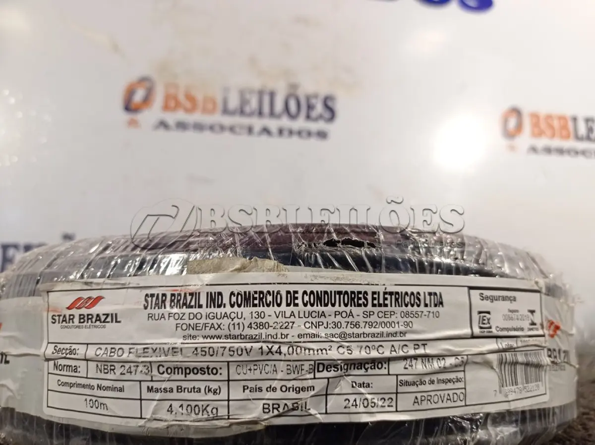 LOTE 210 - 01 ROLO DE CABO FLEXÍVEL 100M 1X4MM NA COR PRETA(NOVO). (NO ESTADO) ATENÇÃO! FAZER A VISITAÇÃO ANTES DE ARREMATAR, NÃO SABEMOS SE FUNCIONA. LEILÃO NÃO TEM GARANTIA E NEM DEVOLUÇÃO, SUJEITO A POSSÍVEIS AVARIAS VISÍVEIS/OCULTAS E/OU AUSÊNCIA DE COMPONENTES.