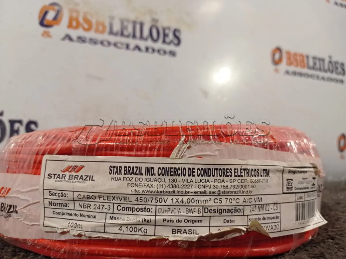 LOTE 130 - 01 ROLO DE CABO FLEXÍVEL 100M 1X4MM NA COR VERMELHA(NOVO). (NO ESTADO) ATENÇÃO! FAZER A VISITAÇÃO ANTES DE ARREMATAR, NÃO SABEMOS SE FUNCIONA. LEILÃO NÃO TEM GARANTIA E NEM DEVOLUÇÃO, SUJEITO A POSSÍVEIS AVARIAS VISÍVEIS/OCULTAS E/OU AUSÊNCIA DE COMPONENTES.