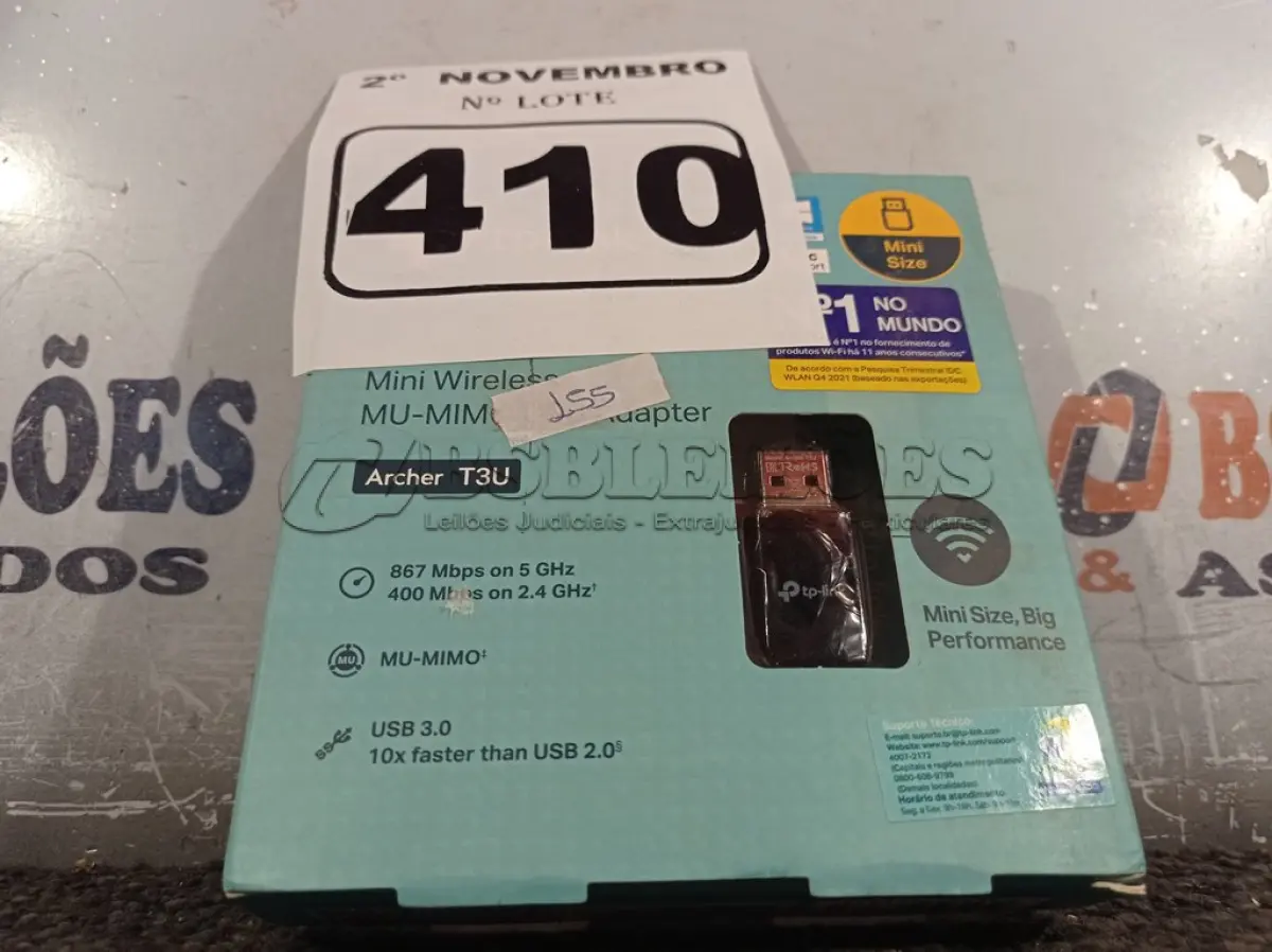 LOTE 410 - 01 ADAPTADOR WIRELESS TPLINK AC 1300. (NO ESTADO) ATENÇÃO! FAZER A VISITAÇÃO ANTES DE ARREMATAR, NÃO SABEMOS SE FUNCIONA. LEILÃO NÃO TEM GARANTIA E NEM DEVOLUÇÃO, SUJEITO A POSSÍVEIS AVARIAS VISÍVEIS/OCULTAS E/OU AUSÊNCIA DE COMPONENTES.