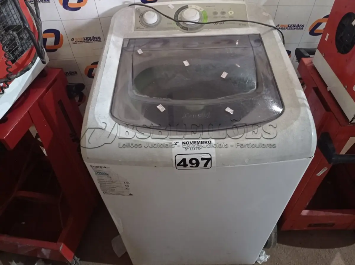 LOTE 497 - 01 MÁQUINA DE LAVAR MARCA CÔNSUL 8KG. (NO ESTADO) ATENÇÃO! FAZER A VISITAÇÃO ANTES DE ARREMATAR, NÃO SABEMOS SE FUNCIONA. LEILÃO NÃO TEM GARANTIA E NEM DEVOLUÇÃO, SUJEITO A POSSÍVEIS AVARIAS VISÍVEIS/OCULTAS E/OU AUSÊNCIA DE COMPONENTES.