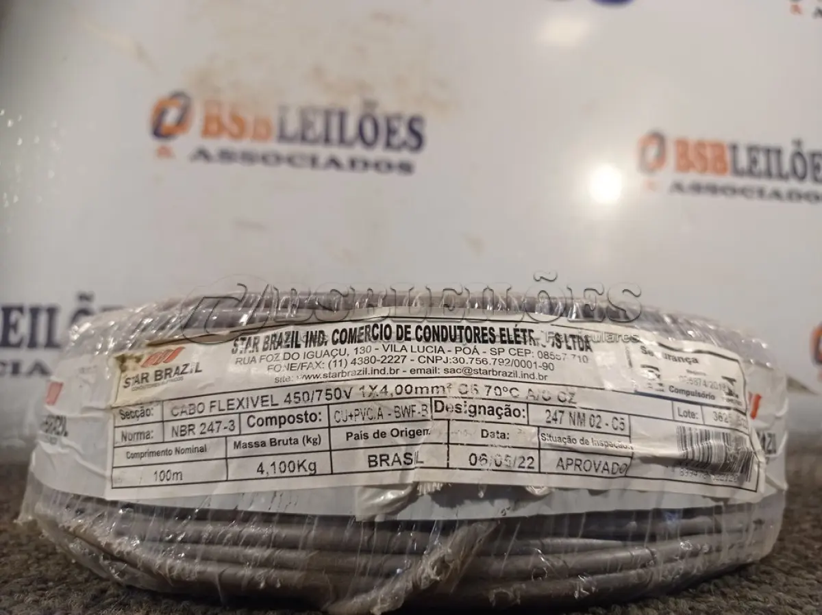 LOTE 150 - 01 ROLO DE CABO FLEXÍVEL 100M 1X4MM NA COR CINZA(NOVO). (NO ESTADO) ATENÇÃO! FAZER A VISITAÇÃO ANTES DE ARREMATAR, NÃO SABEMOS SE FUNCIONA. LEILÃO NÃO TEM GARANTIA E NEM DEVOLUÇÃO, SUJEITO A POSSÍVEIS AVARIAS VISÍVEIS/OCULTAS E/OU AUSÊNCIA DE COMPONENTES.