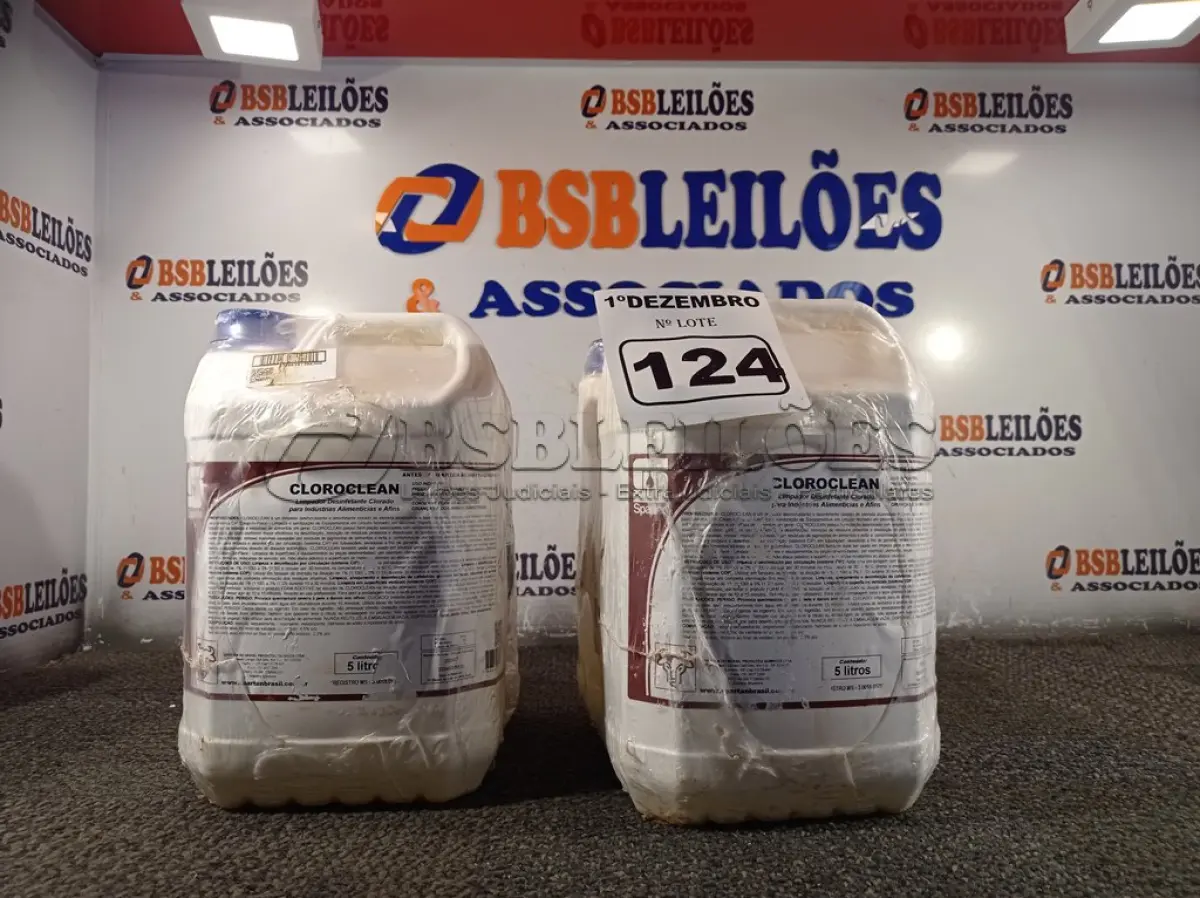 LOTE 124 - 20 LITROS DE CLOROCLEAN, LIMPADOR DESINFETANTE CLORADO PARA INDÚSTRIAS ALIMENTÍCIAS E AFINS.  (NO ESTADO) ATENÇÃO! FAZER A VISITAÇÃO ANTES DE ARREMATAR, NÃO SABEMOS SE FUNCIONA. LEILÃO NÃO TEM GARANTIA E NEM DEVOLUÇÃO, SUJEITO A POSSÍVEIS AVARIAS VISÍVEIS/OCULTAS E/OU AUSÊNCIA DE COMPONENTES.