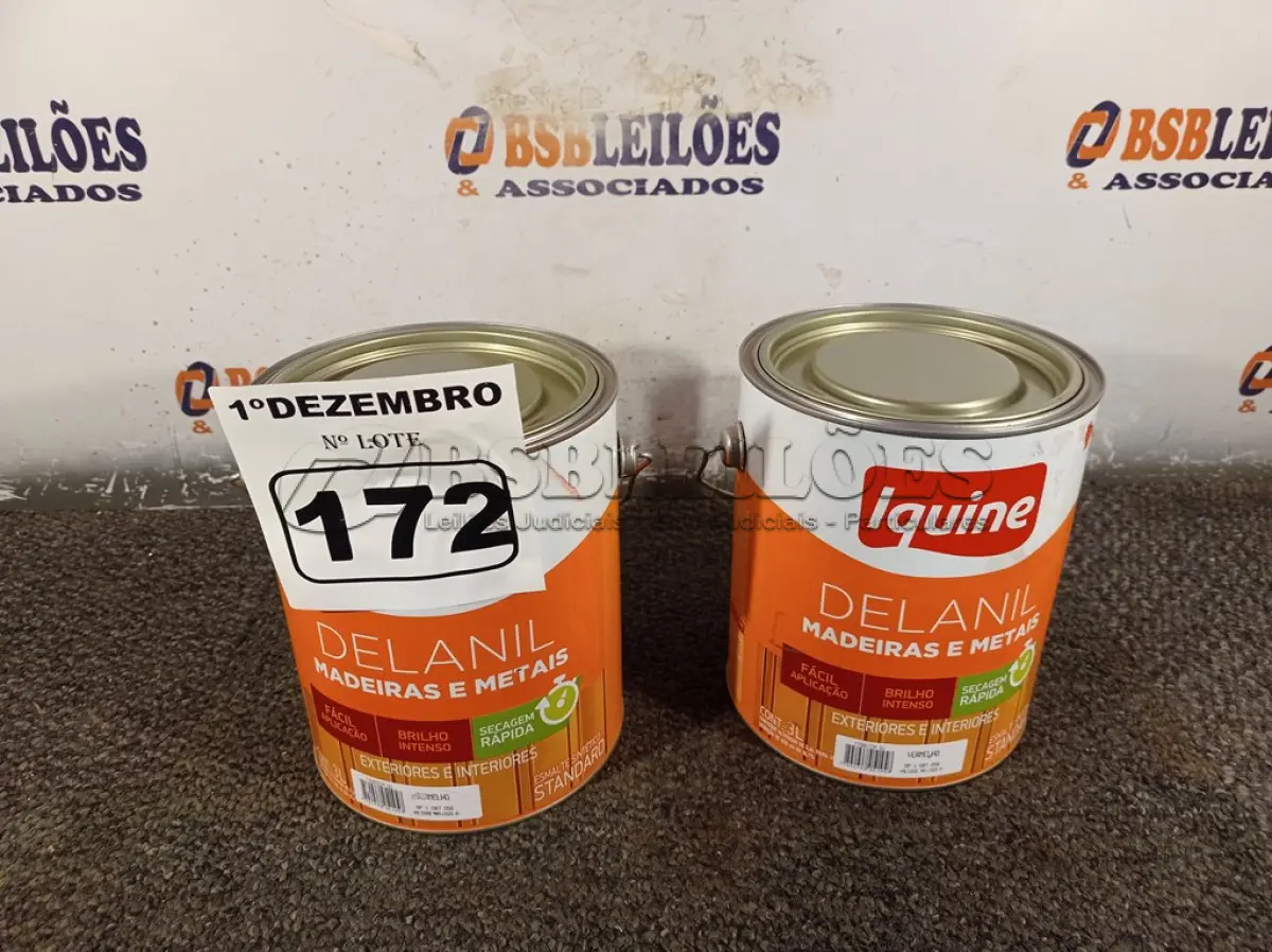 LOTE 172 - 02 GALÕES DE ESMALTE IQUINE MADEIRA E METAIS 3,6L NAS CORES VERMELHO. (NO ESTADO) ATENÇÃO! FAZER A VISITAÇÃO ANTES DE ARREMATAR, NÃO SABEMOS SE FUNCIONA. LEILÃO NÃO TEM GARANTIA E NEM DEVOLUÇÃO, SUJEITO A POSSÍVEIS AVARIAS VISÍVEIS/OCULTAS E/OU AUSÊNCIA DE COMPONENTES.