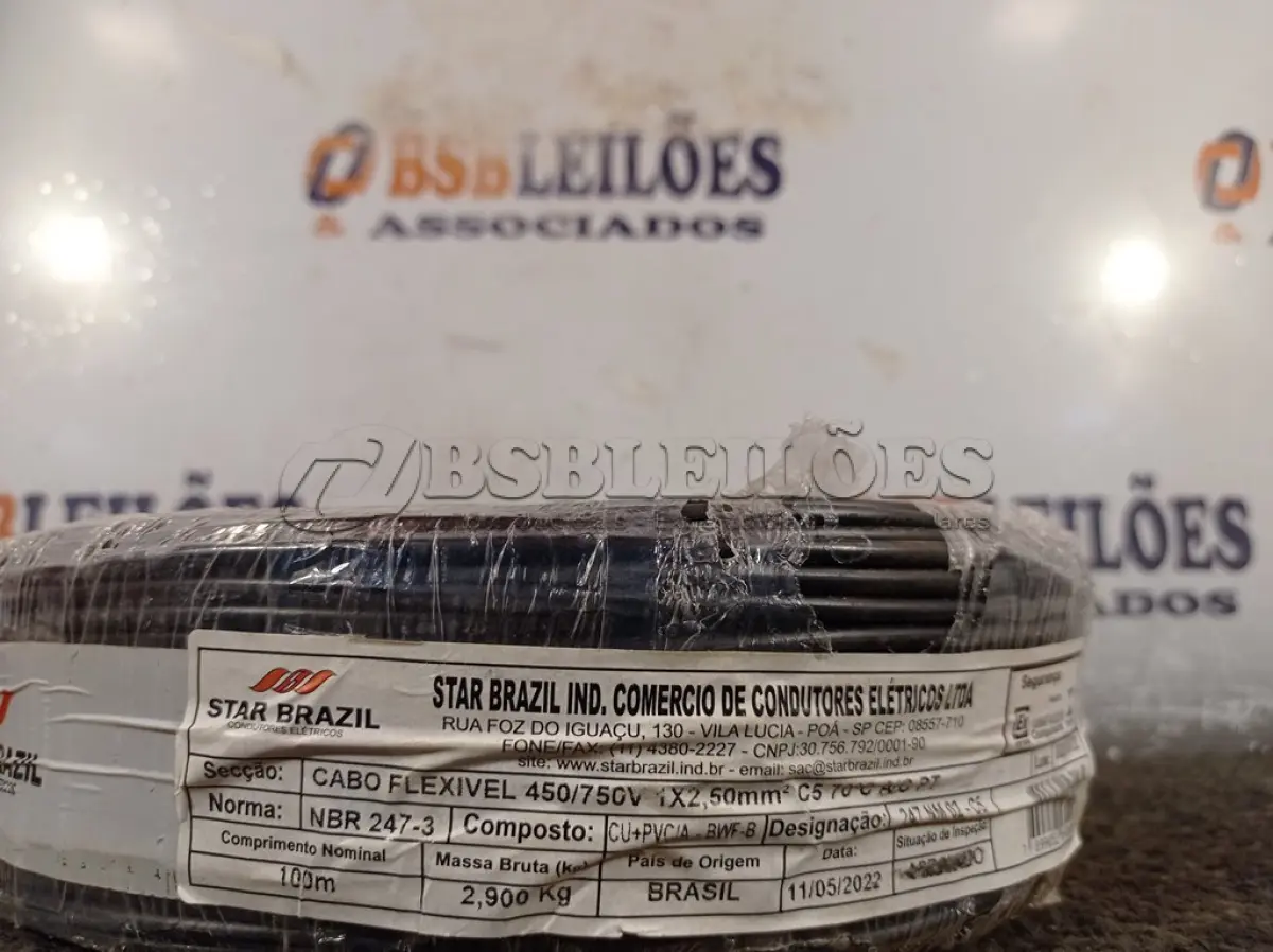 LOTE 190 - 01 ROLO DE CABO FLEXÍVEL 100M 1X2,5MM NA COR PRETA(NOVO). (NO ESTADO) ATENÇÃO! FAZER A VISITAÇÃO ANTES DE ARREMATAR, NÃO SABEMOS SE FUNCIONA. LEILÃO NÃO TEM GARANTIA E NEM DEVOLUÇÃO, SUJEITO A POSSÍVEIS AVARIAS VISÍVEIS/OCULTAS E/OU AUSÊNCIA DE COMPONENTES.