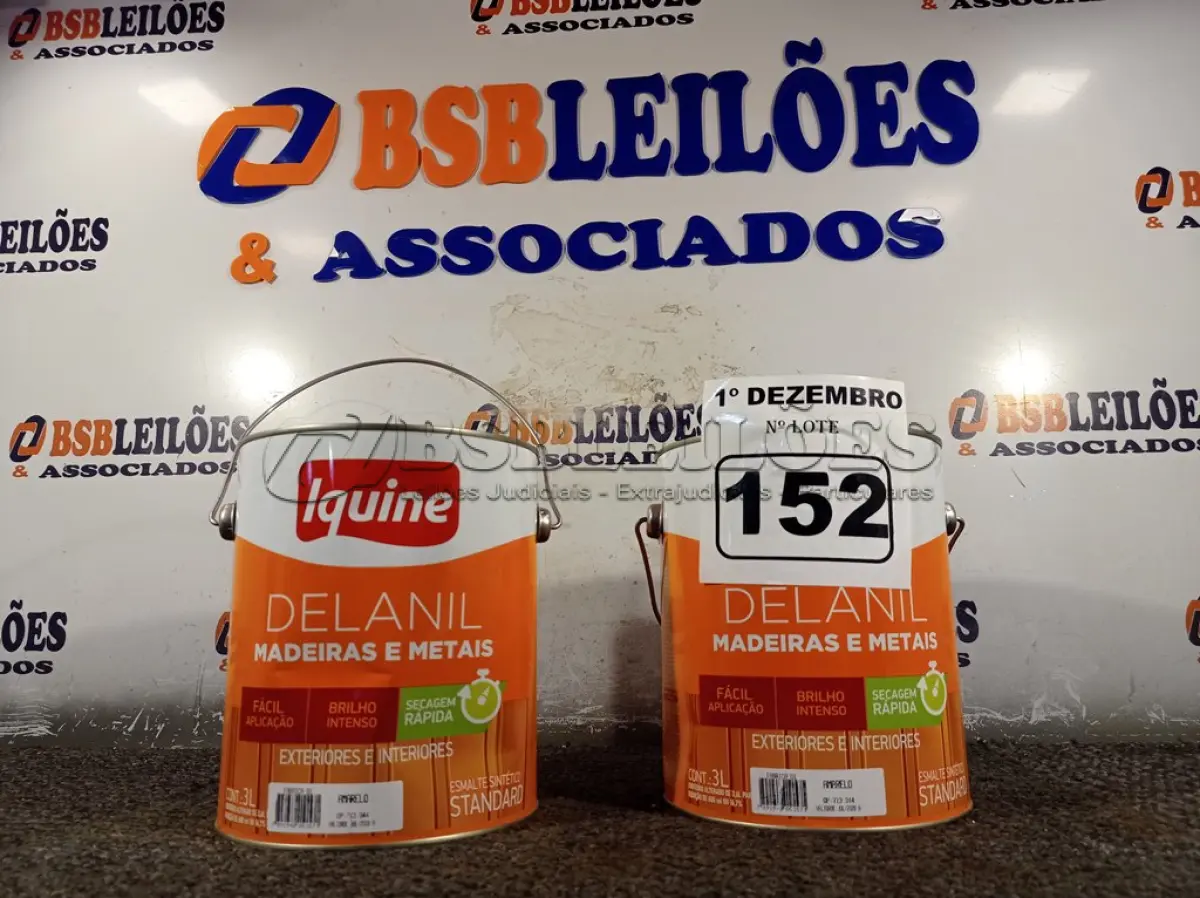 LOTE 152 - 02 GALÕES DE ESMALTE IQUINE MADEIRA E METAIS 3,6L NAS CORES AMARELO. (NO ESTADO) ATENÇÃO! FAZER A VISITAÇÃO ANTES DE ARREMATAR, NÃO SABEMOS SE FUNCIONA. LEILÃO NÃO TEM GARANTIA E NEM DEVOLUÇÃO, SUJEITO A POSSÍVEIS AVARIAS VISÍVEIS/OCULTAS E/OU AUSÊNCIA DE COMPONENTES.