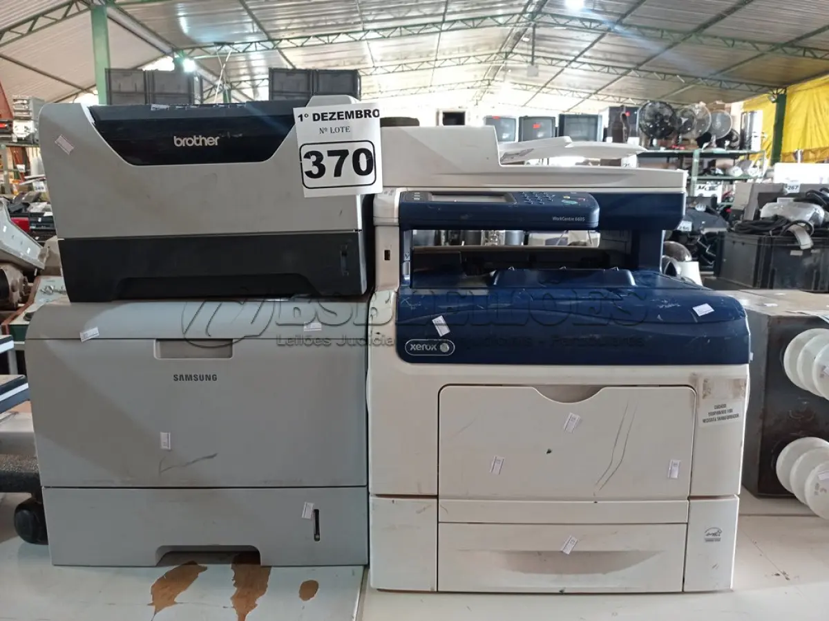 LOTE 370 - 03 IMPRESSORAS SENDO 01 MULTIFUNCIONAL XEROX WORKCENTRE 6605. (NO ESTADO) ATENÇÃO! FAZER A VISITAÇÃO ANTES DE ARREMATAR, NÃO SABEMOS SE FUNCIONA. LEILÃO NÃO TEM GARANTIA E NEM DEVOLUÇÃO, SUJEITO A POSSÍVEIS AVARIAS VISÍVEIS/OCULTAS E/OU AUSÊNCIA DE COMPONENTES.
