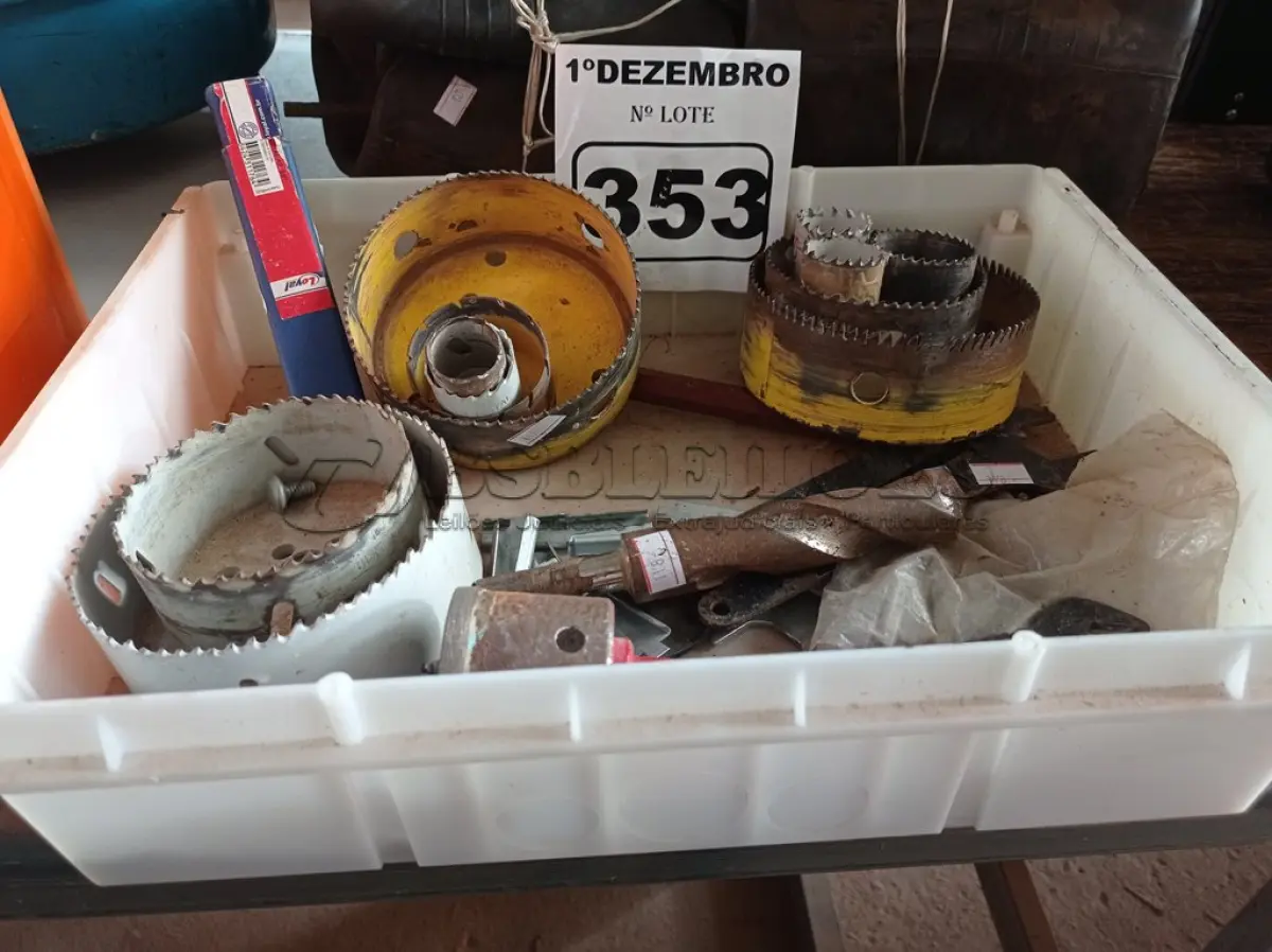 LOTE 353 - 01 LOTE COM VÁRIAS CHAVES, BROCAS E SERRA COPO. (NO ESTADO) ATENÇÃO! FAZER A VISITAÇÃO ANTES DE ARREMATAR, NÃO SABEMOS SE FUNCIONA. LEILÃO NÃO TEM GARANTIA E NEM DEVOLUÇÃO, SUJEITO A POSSÍVEIS AVARIAS VISÍVEIS/OCULTAS E/OU AUSÊNCIA DE COMPONENTES.