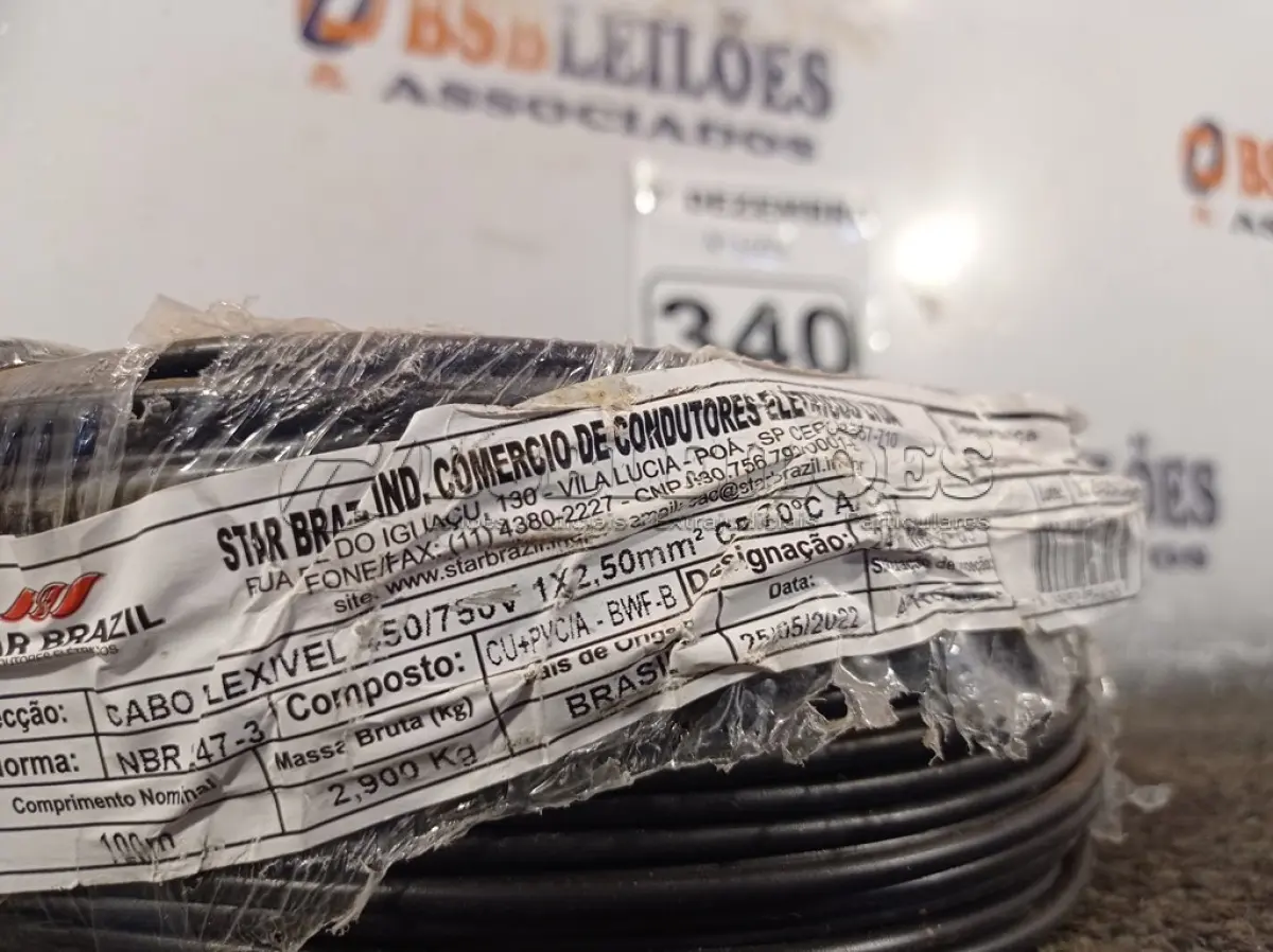 LOTE 340 - 01 ROLO DE CABO FLEXÍVEL 100M 1X2,5MM NA COR PRETA(NOVO). (NO ESTADO) ATENÇÃO! FAZER A VISITAÇÃO ANTES DE ARREMATAR, NÃO SABEMOS SE FUNCIONA. LEILÃO NÃO TEM GARANTIA E NEM DEVOLUÇÃO, SUJEITO A POSSÍVEIS AVARIAS VISÍVEIS/OCULTAS E/OU AUSÊNCIA DE COMPONENTES.