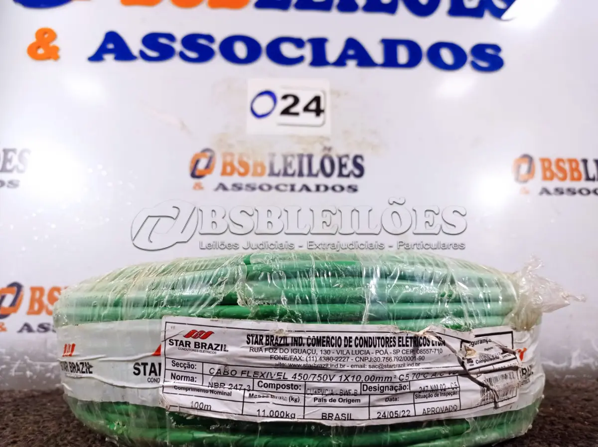 LOTE 024 - 01 ROLO DE CABO FLEXÍVEL 100M 1X10MM COR VERDE STAR BRAZIL COM SELO INMETRO. (NOVO). (NO ESTADO, NÃO SABEMOS SE FUNCIONA. LEILÃO NÃO TEM GARANTIA E NEM DEVOLUÇÃO).