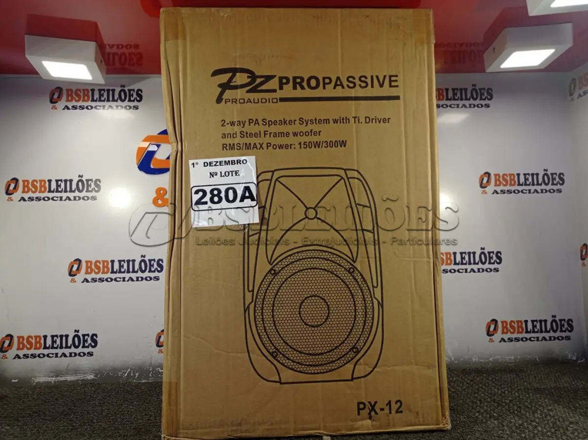 LOTE 280 - 01 CAIXA DE SOM PASSIVA PRO ÁUDIO PX-12.(NOVA) (NO ESTADO) ATENÇÃO! FAZER A VISITAÇÃO ANTES DE ARREMATAR, NÃO SABEMOS SE FUNCIONA. LEILÃO NÃO TEM GARANTIA E NEM DEVOLUÇÃO, SUJEITO A POSSÍVEIS AVARIAS VISÍVEIS/OCULTAS E/OU AUSÊNCIA DE COMPONENTES.