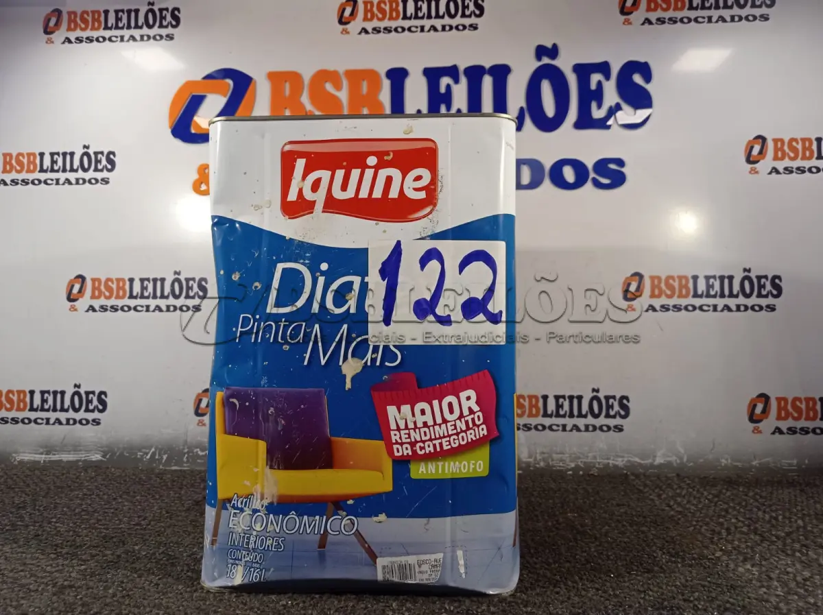 LOTE 122 - 01 LATA DE TINTA IQUINE 18L. (NO ESTADO, NÃO SABEMOS SE FUNCIONA. LEILÃO NÃO TEM GARANTIA E NEM DEVOLUÇÃO).